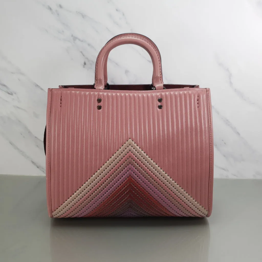 Coach 1941 Rogue 31 Dusty Rose Pink With Quilting & Rivets Ombre Chevrons Bag