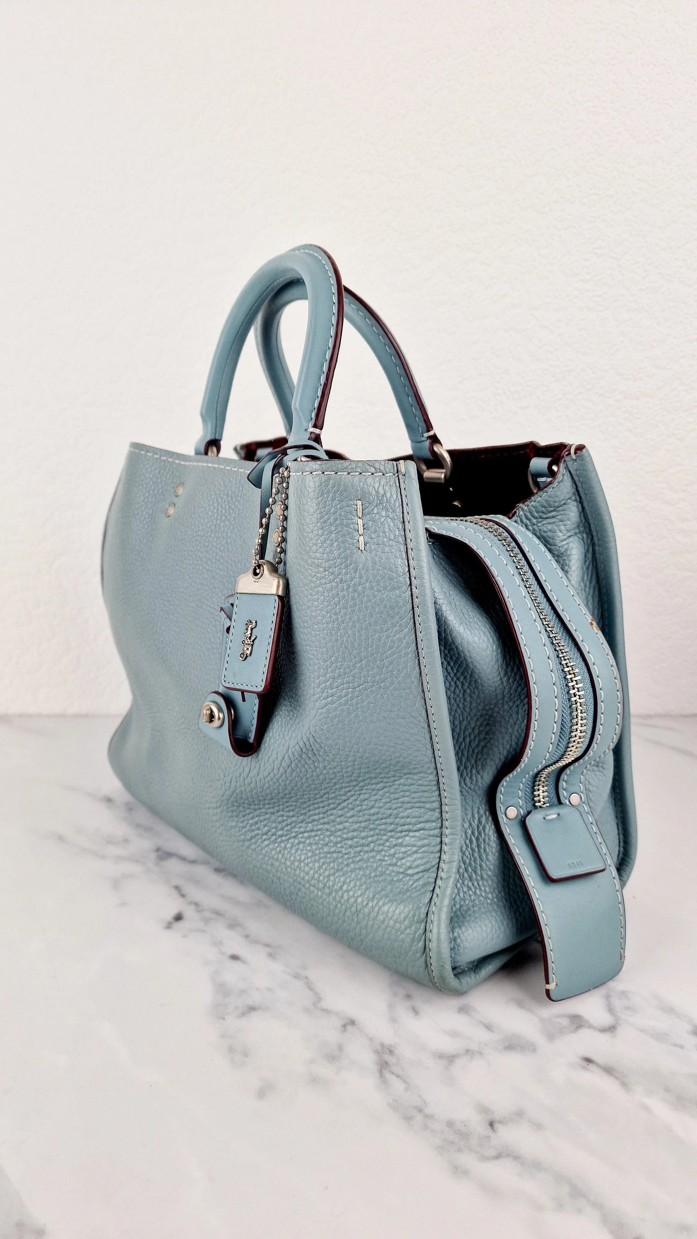 Coach 1941 Rogue 31 in Steel Blue Nickel Silver Hardware Satchel Handbag Leather Coach 38124