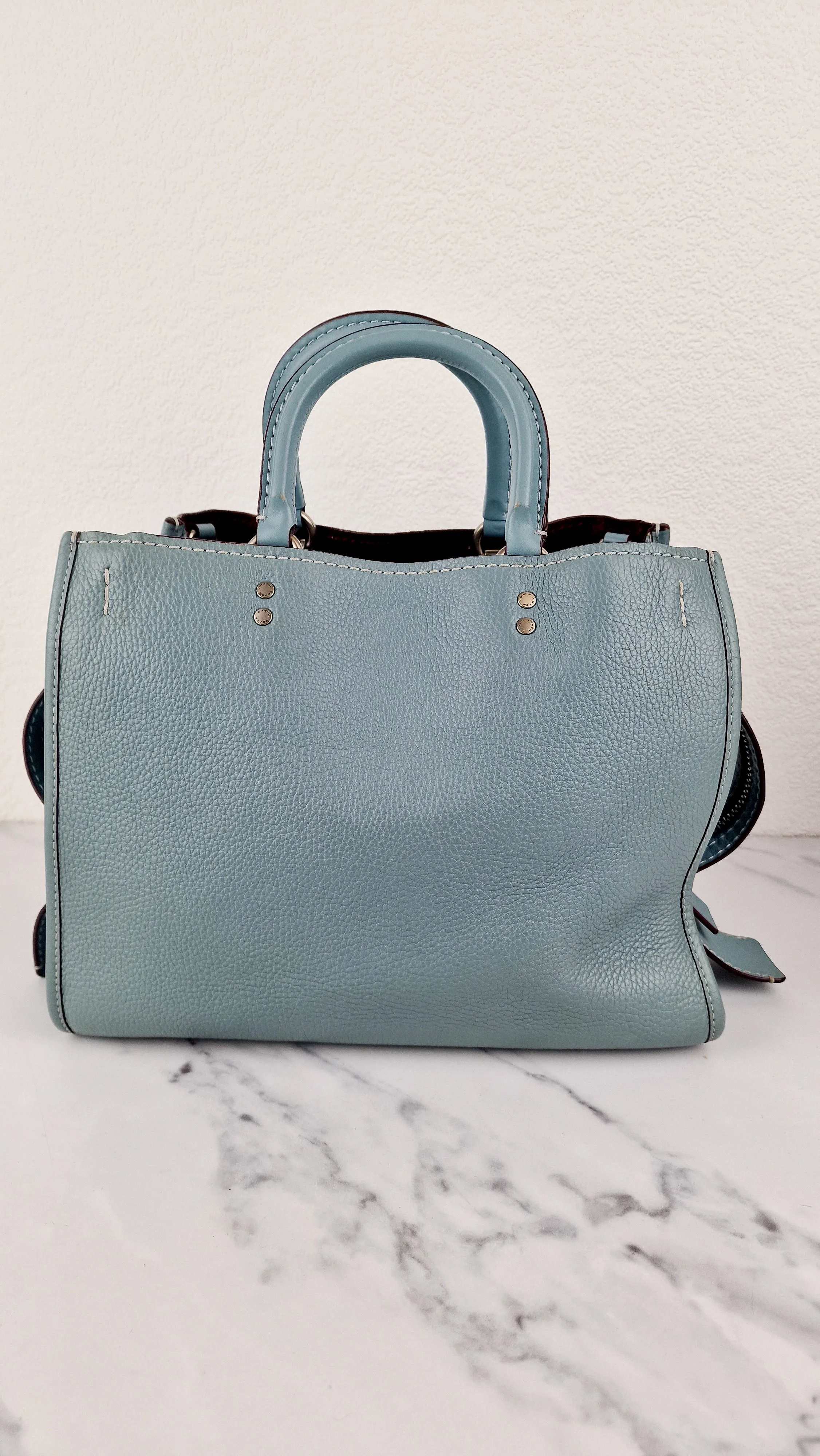 Coach 1941 Rogue 31 in Steel Blue Nickel Silver Hardware Satchel Handbag Leather Coach 38124