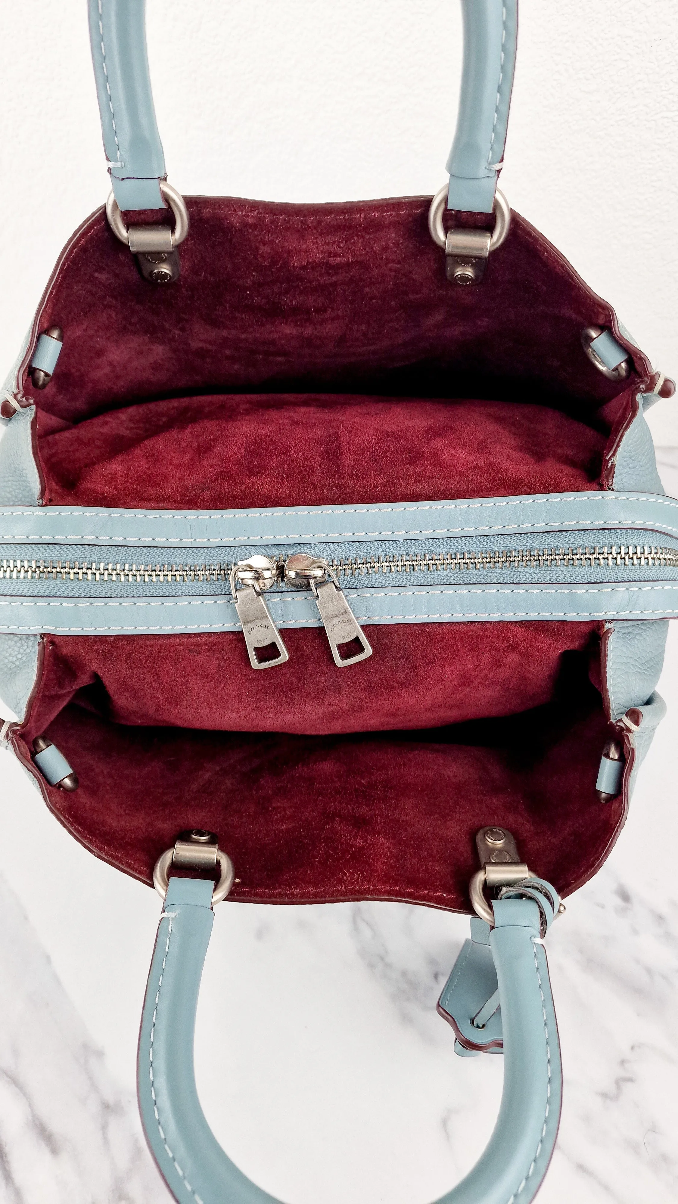Coach 1941 Rogue 31 in Steel Blue Nickel Silver Hardware Satchel Handbag Leather Coach 38124