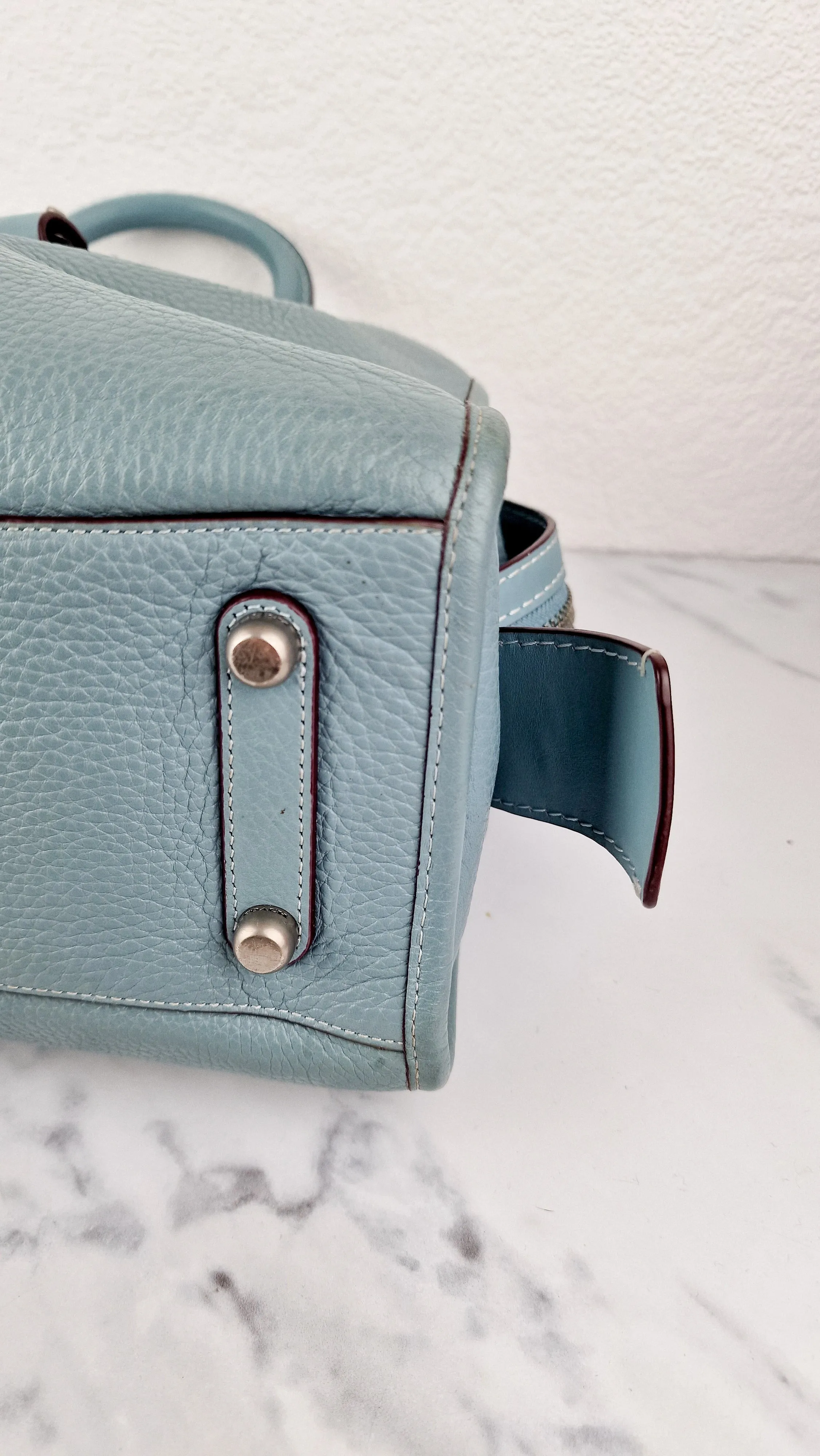 Coach 1941 Rogue 31 in Steel Blue Nickel Silver Hardware Satchel Handbag Leather Coach 38124