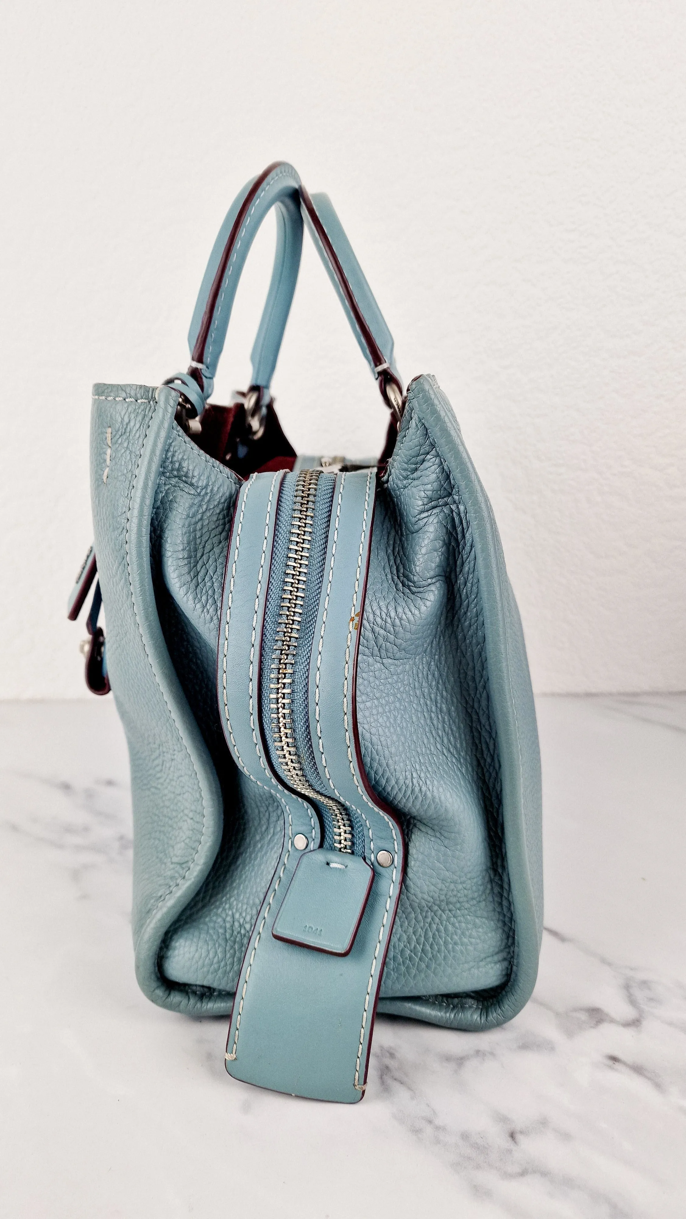 Coach 1941 Rogue 31 in Steel Blue Nickel Silver Hardware Satchel Handbag Leather Coach 38124