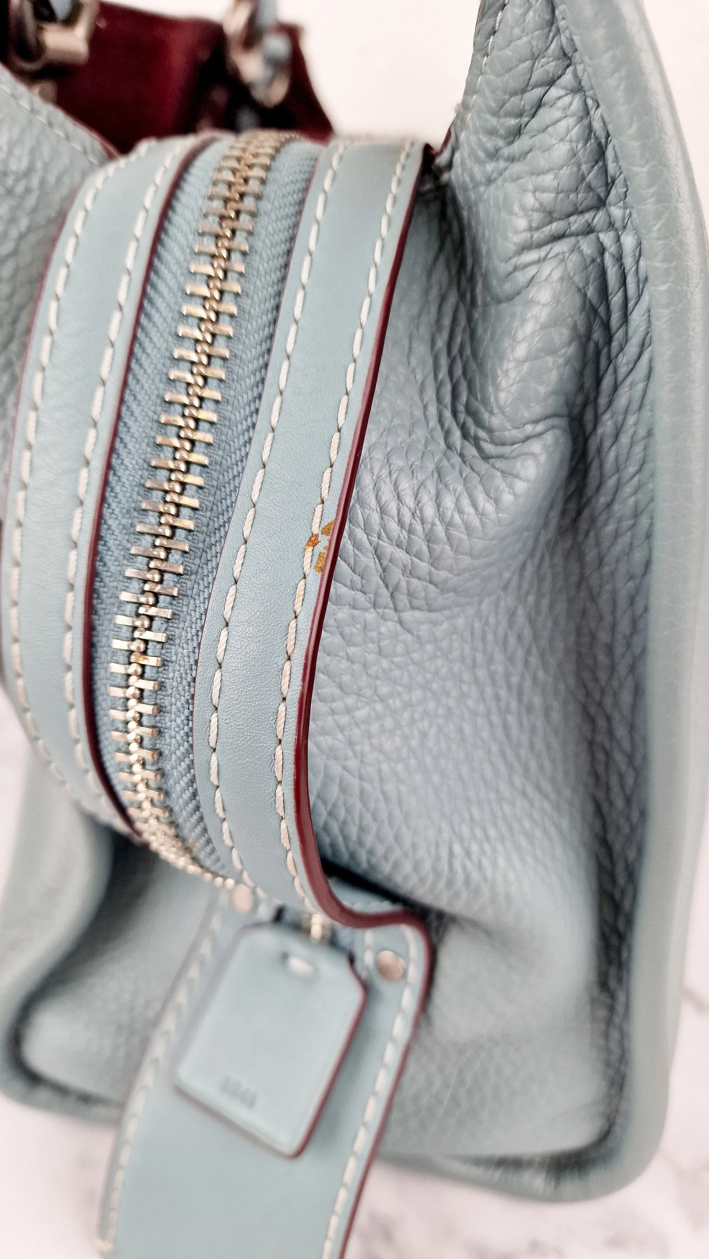 Coach 1941 Rogue 31 in Steel Blue Nickel Silver Hardware Satchel Handbag Leather Coach 38124