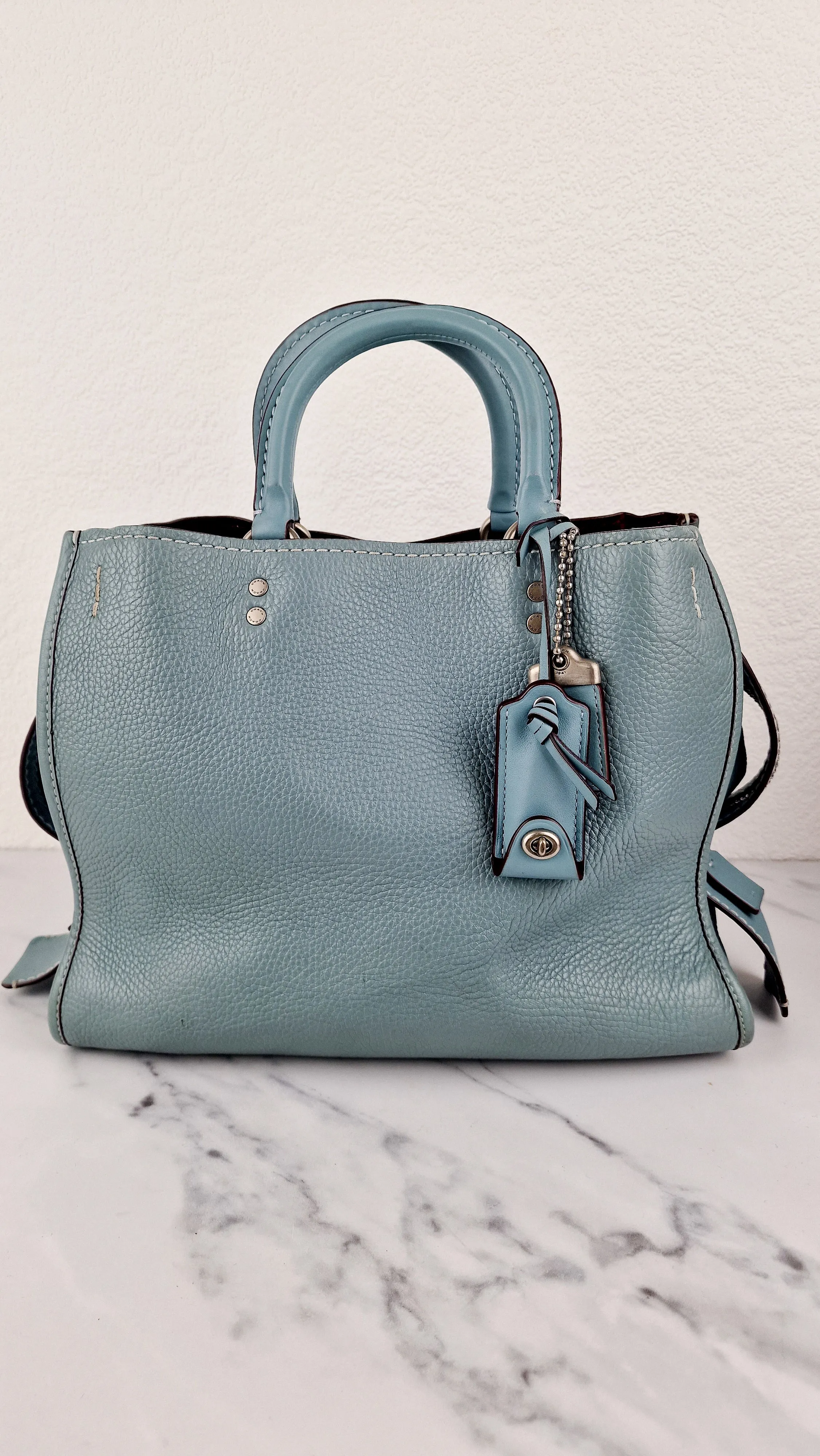 Coach 1941 Rogue 31 in Steel Blue Nickel Silver Hardware Satchel Handbag Leather Coach 38124