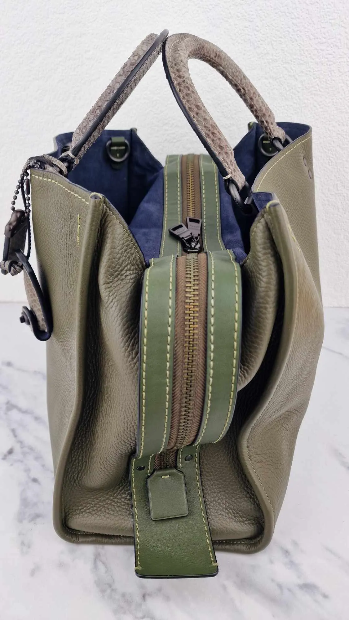 Coach 1941 Rogue 36 in Army Green Olive with Genuine Snakeskin Handles - Shoulder Bag Handbag - Coach 58965