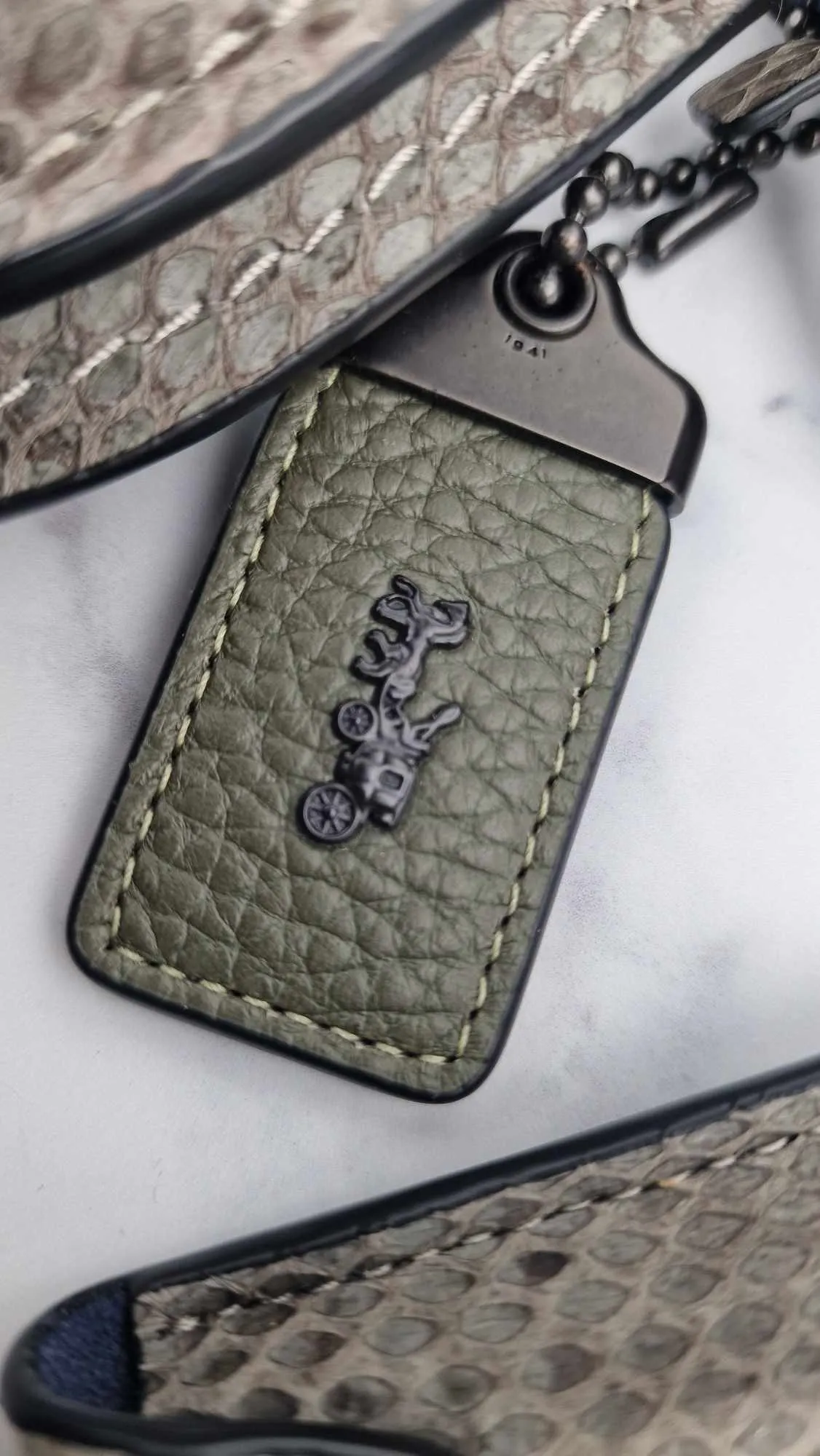 Coach 1941 Rogue 36 in Army Green Olive with Genuine Snakeskin Handles - Shoulder Bag Handbag - Coach 58965