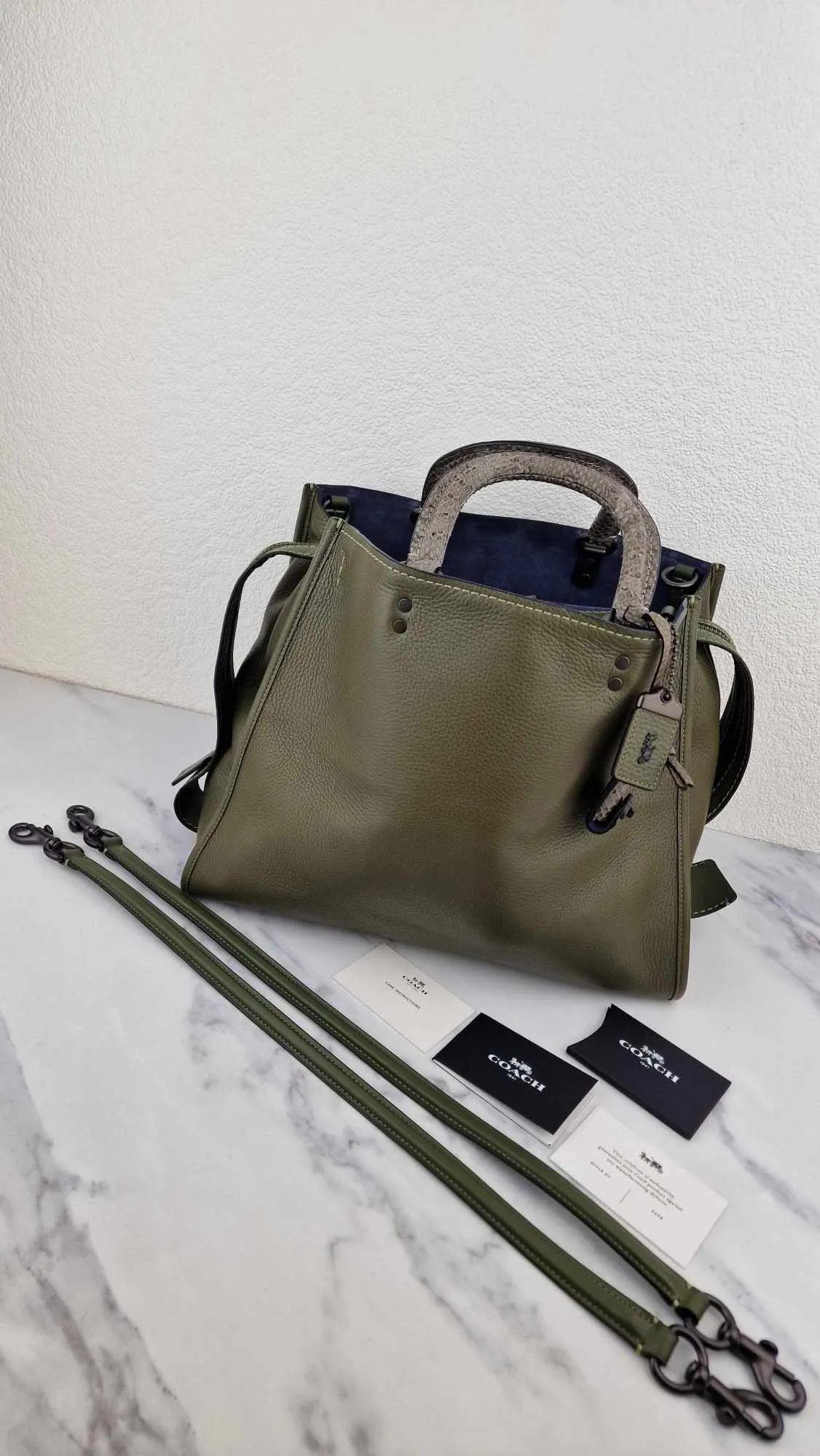 Coach 1941 Rogue 36 in Army Green Olive with Genuine Snakeskin Handles - Shoulder Bag Handbag - Coach 58965