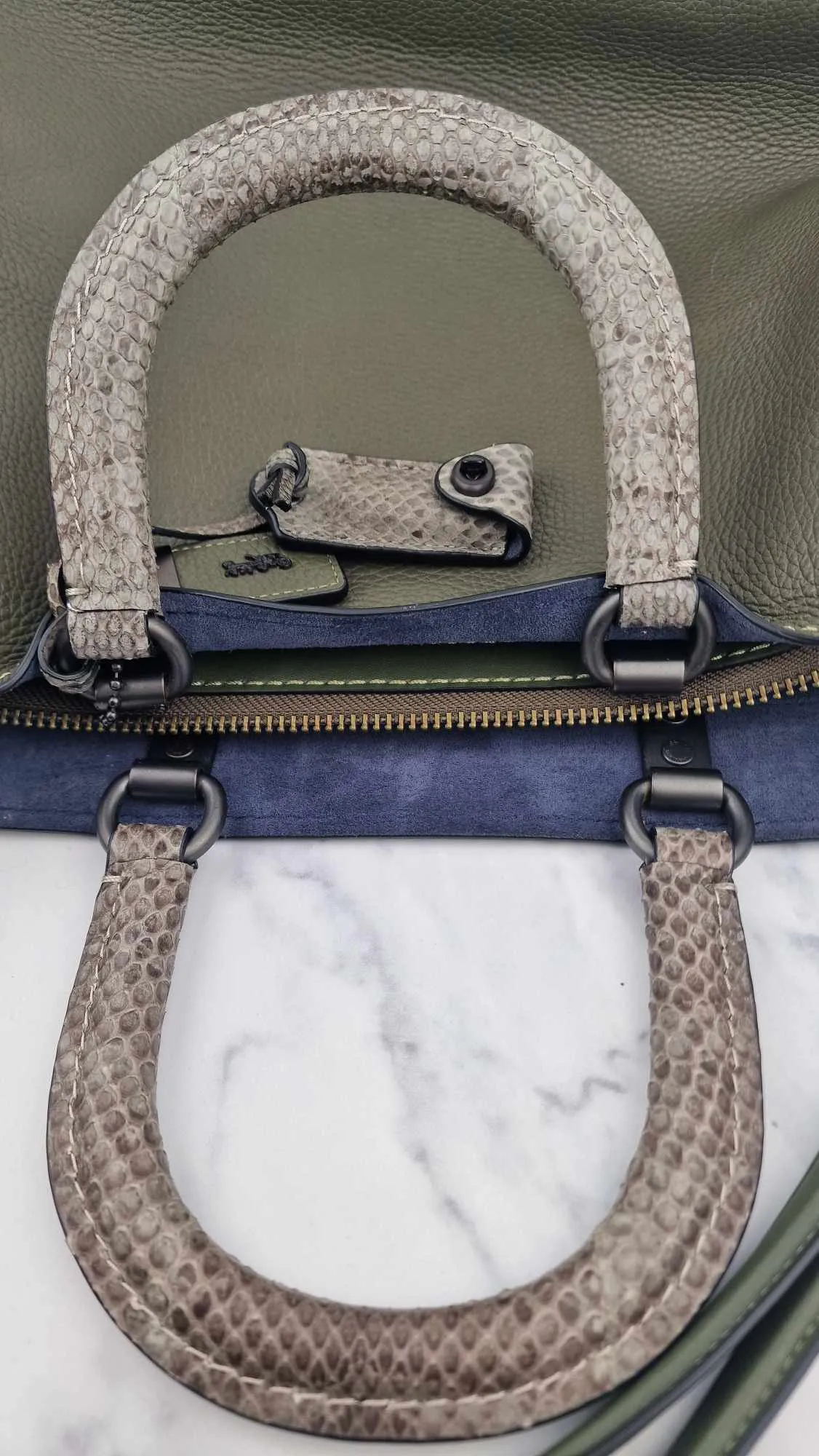 Coach 1941 Rogue 36 in Army Green Olive with Genuine Snakeskin Handles - Shoulder Bag Handbag - Coach 58965