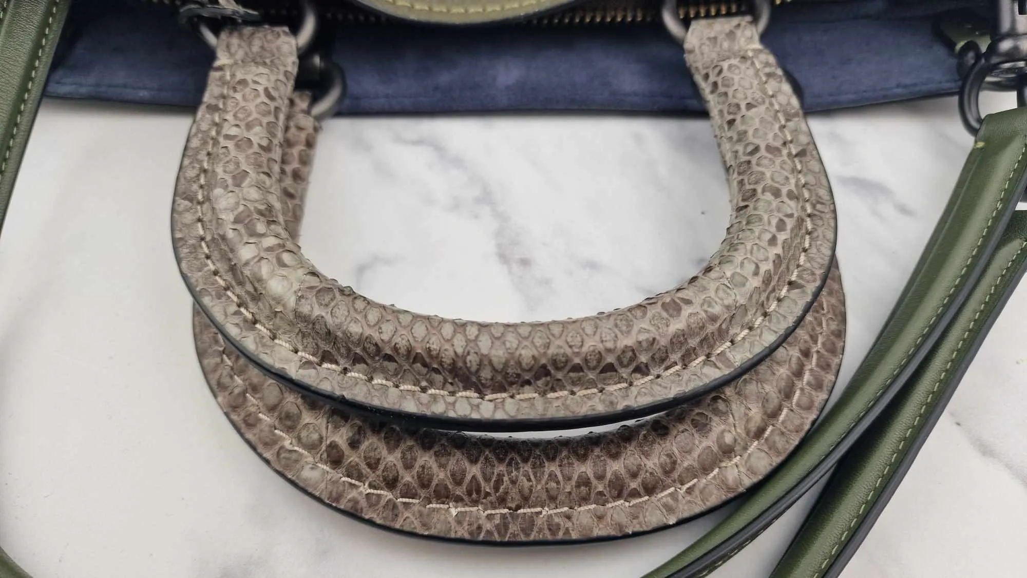 Coach 1941 Rogue 36 in Army Green Olive with Genuine Snakeskin Handles - Shoulder Bag Handbag - Coach 58965