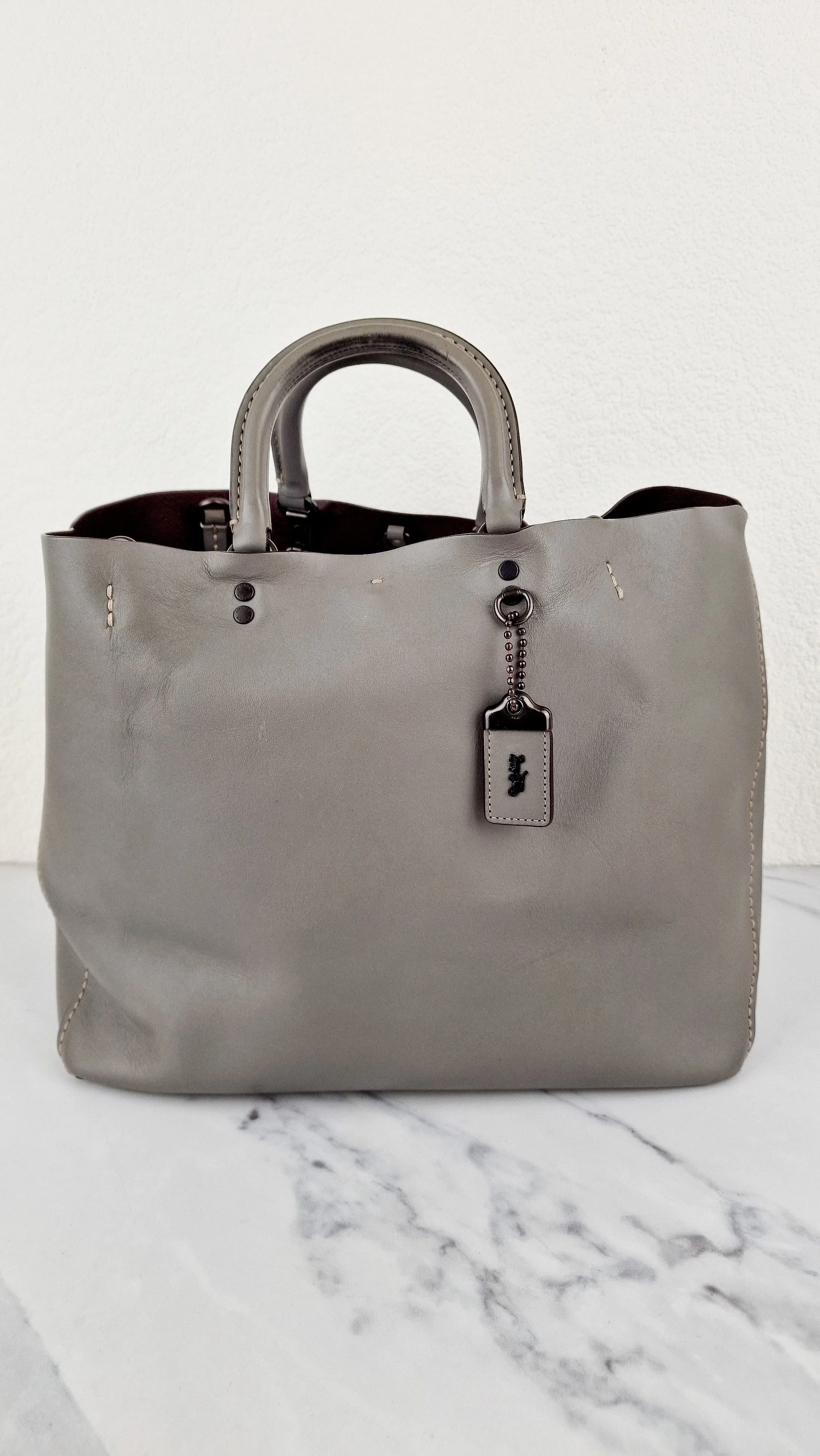 Coach 1941 Rogue Tote Bag Grey Smooth Leather Handbag Shoulder Bag - Coach 59136