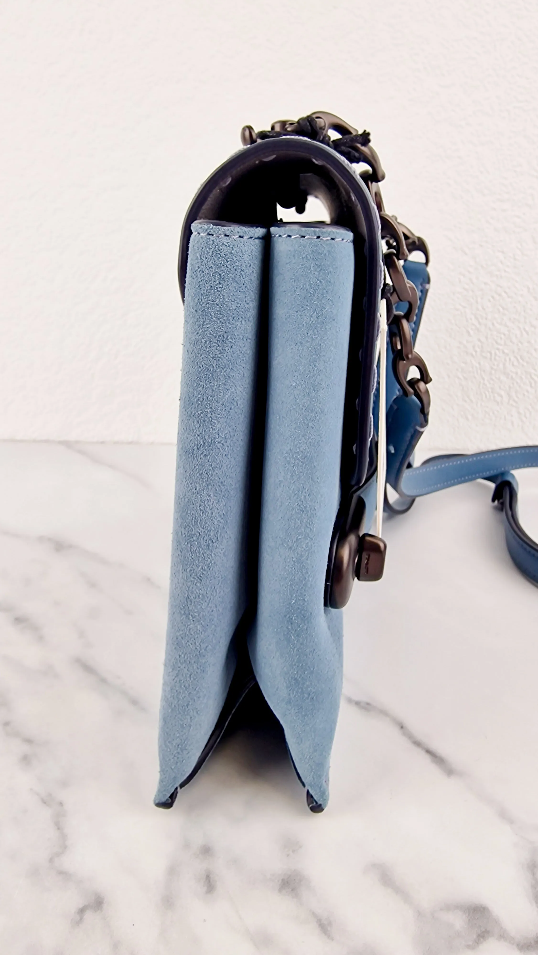 Coach 1941 Swagger Crossbody in Chambray Blue Suede & Smooth Leather - Clutch Shoulder Bag- Coach 25833