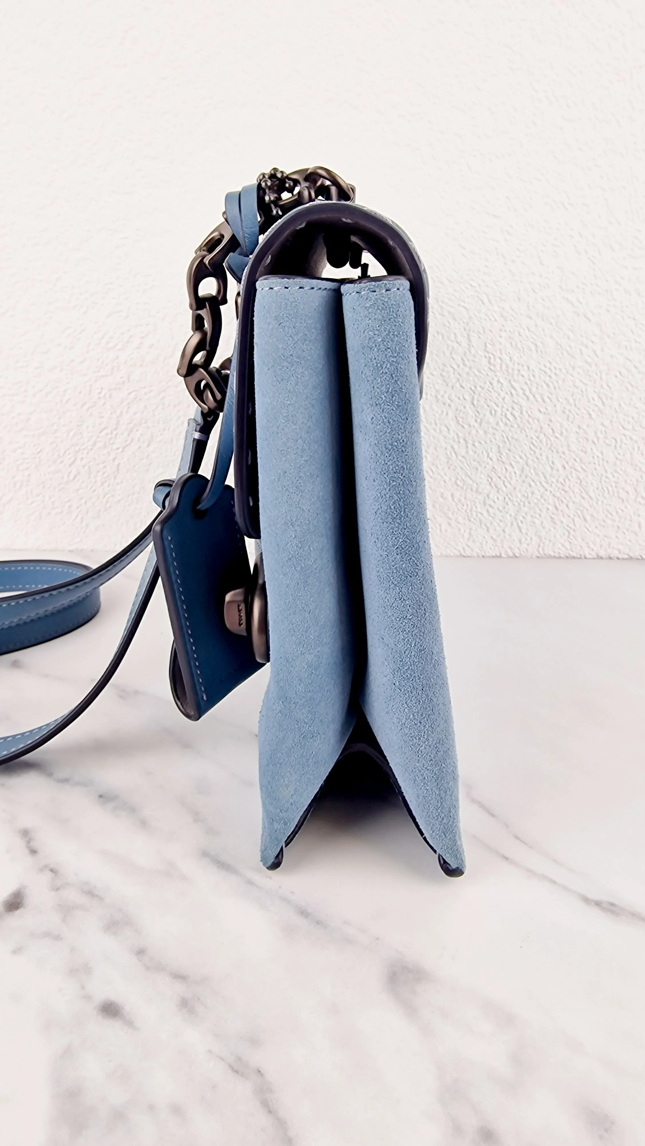 Coach 1941 Swagger Crossbody in Chambray Blue Suede & Smooth Leather - Clutch Shoulder Bag- Coach 25833