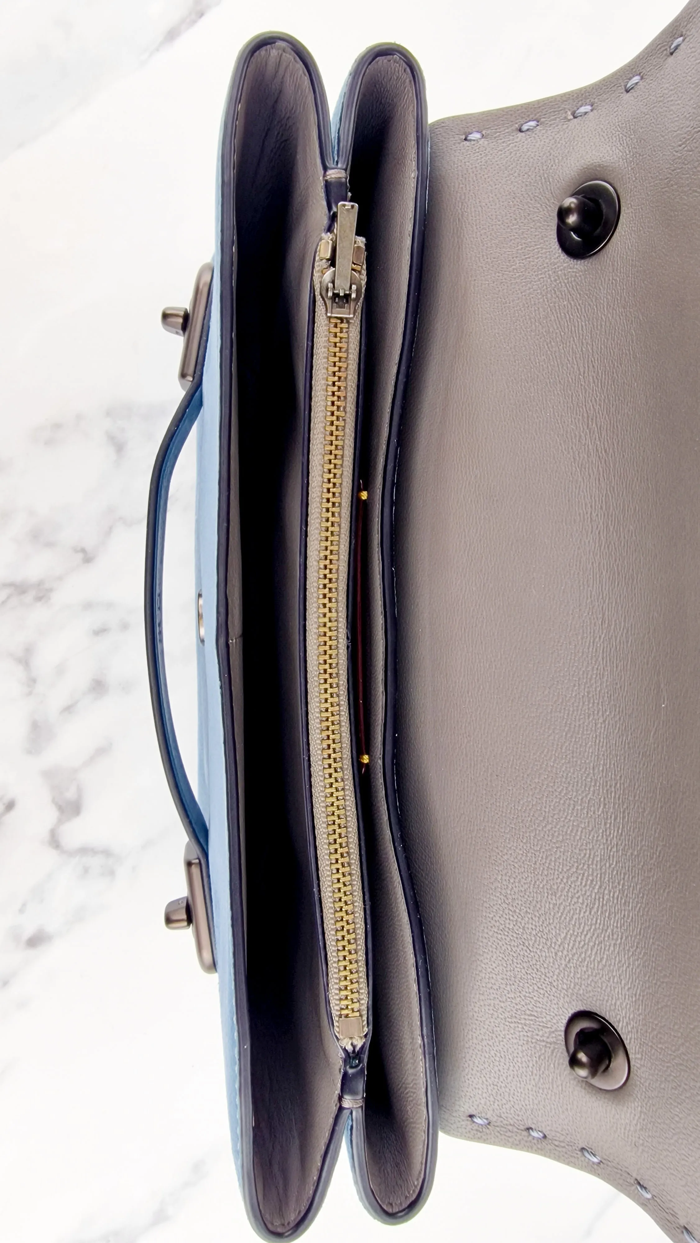Coach 1941 Swagger Crossbody in Chambray Blue Suede & Smooth Leather - Clutch Shoulder Bag- Coach 25833