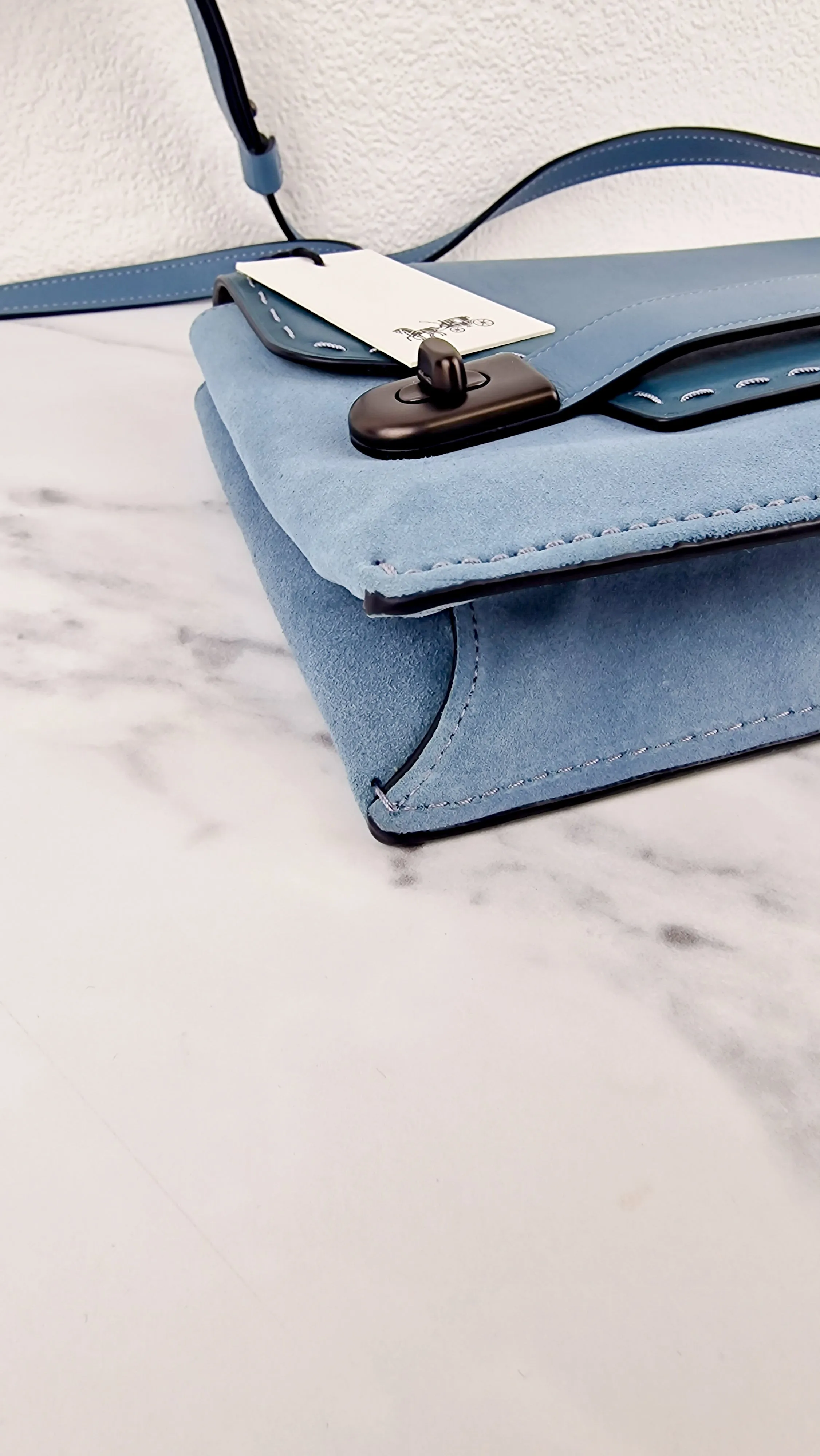 Coach 1941 Swagger Crossbody in Chambray Blue Suede & Smooth Leather - Clutch Shoulder Bag- Coach 25833