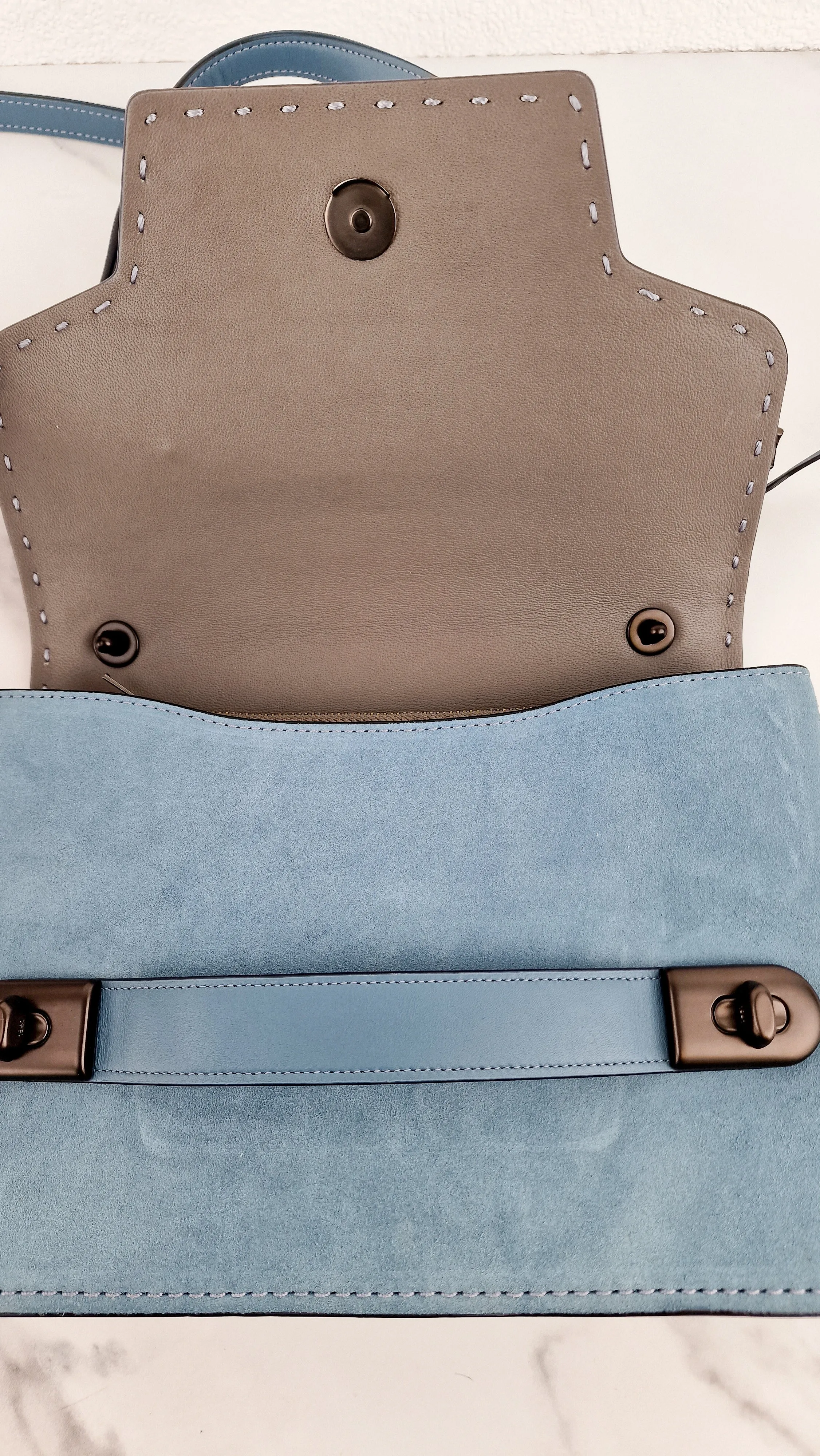 Coach 1941 Swagger Crossbody in Chambray Blue Suede & Smooth Leather - Clutch Shoulder Bag- Coach 25833