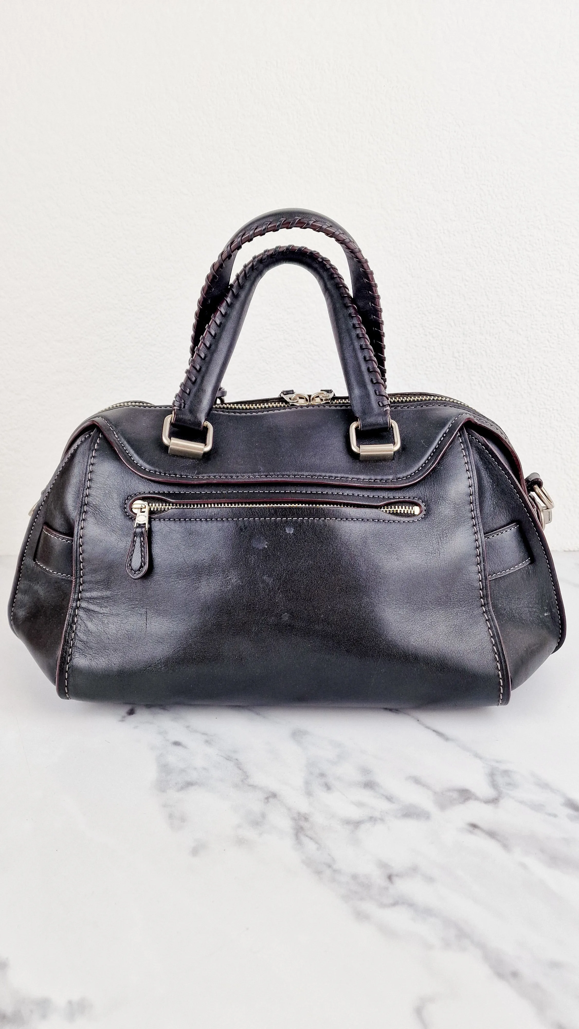 Coach Ace Satchel in Black Smooth Leather with Whipstitch Detail Handbag Crossbody - Coach 37017