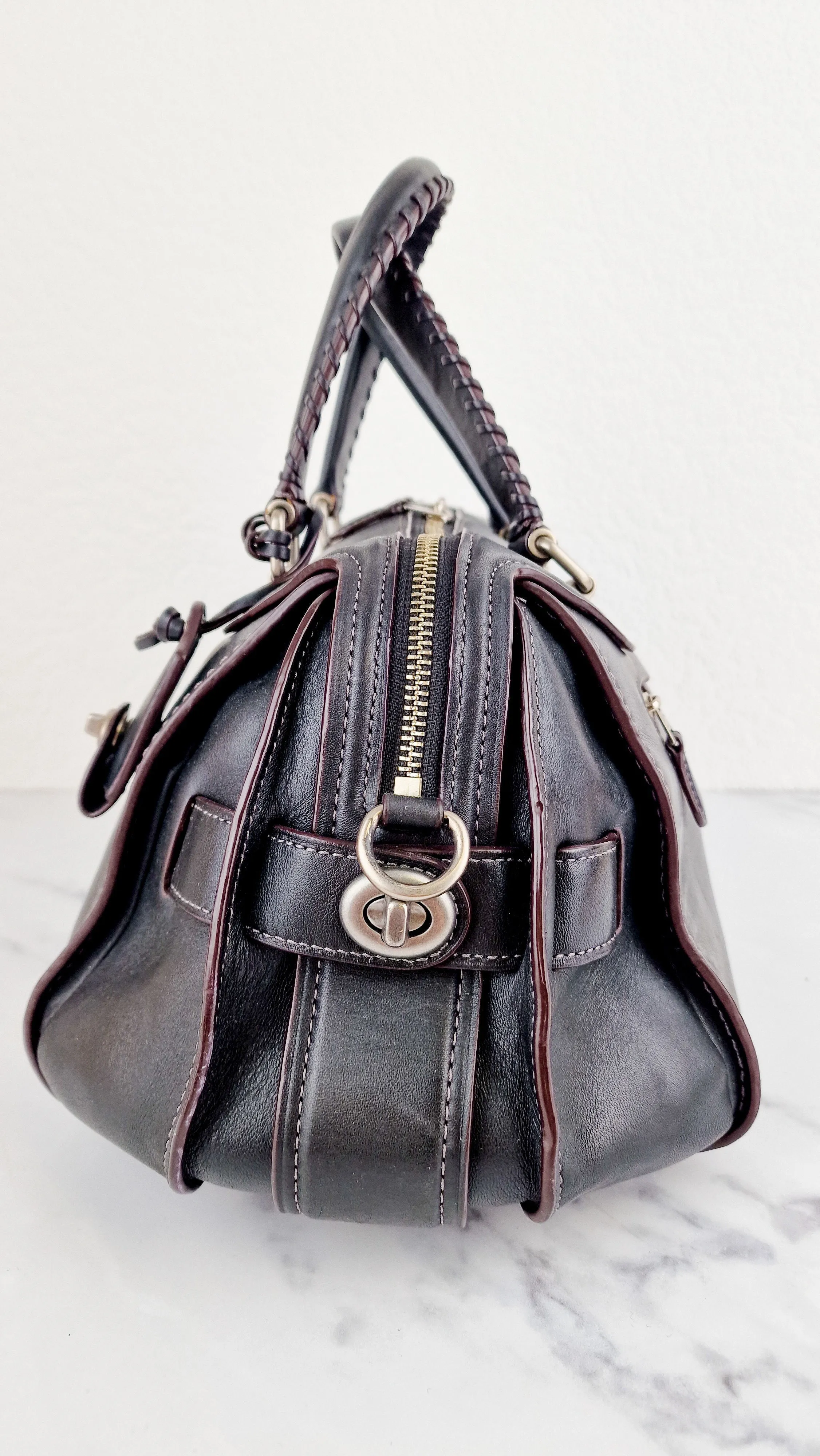 Coach Ace Satchel in Black Smooth Leather with Whipstitch Detail Handbag Crossbody - Coach 37017
