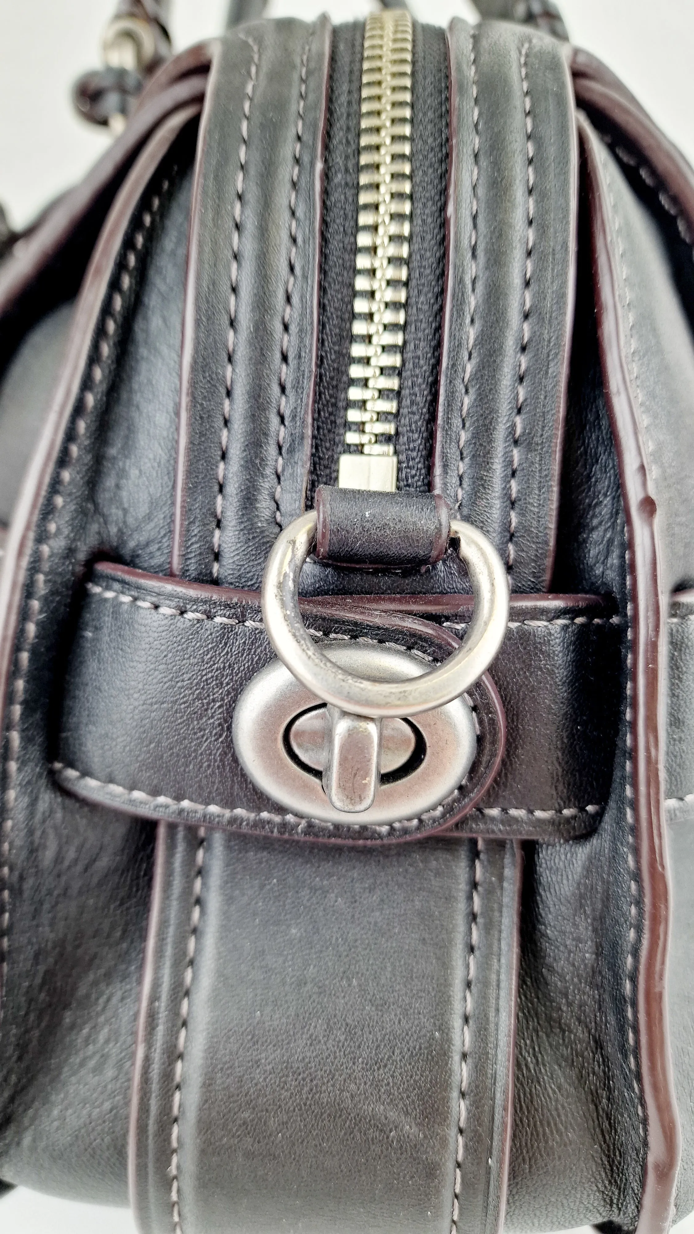 Coach Ace Satchel in Black Smooth Leather with Whipstitch Detail Handbag Crossbody - Coach 37017