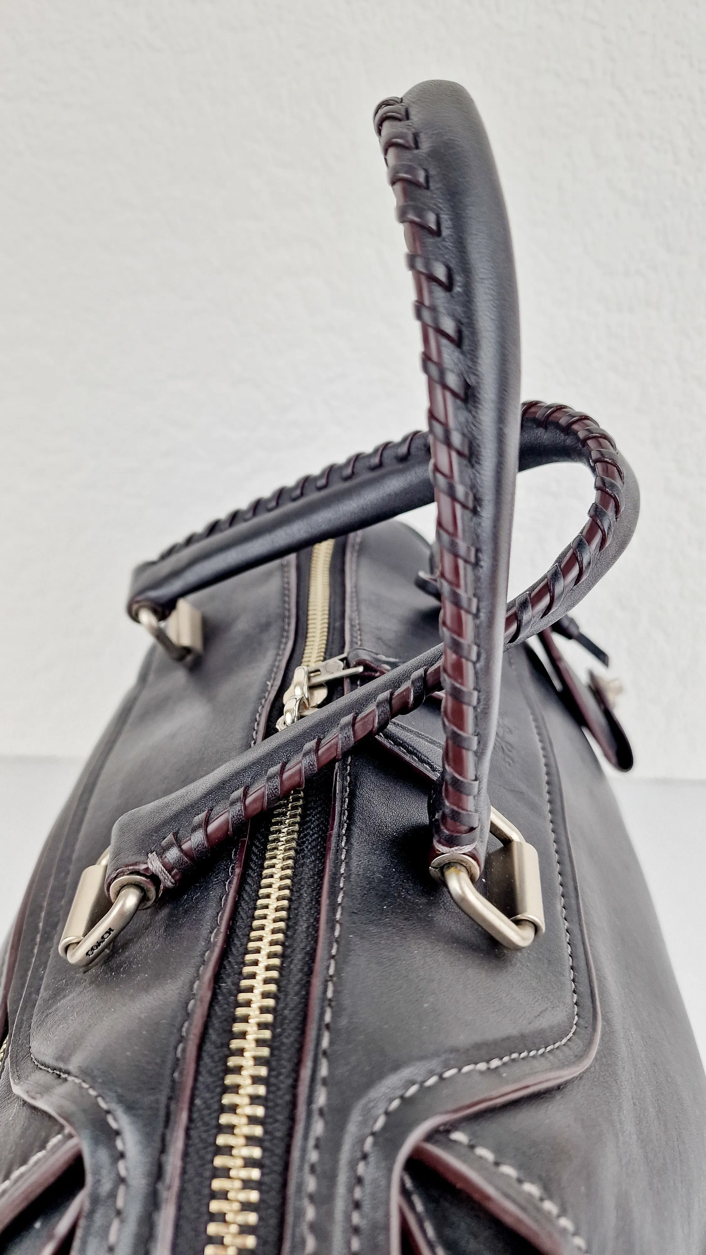 Coach Ace Satchel in Black Smooth Leather with Whipstitch Detail Handbag Crossbody - Coach 37017