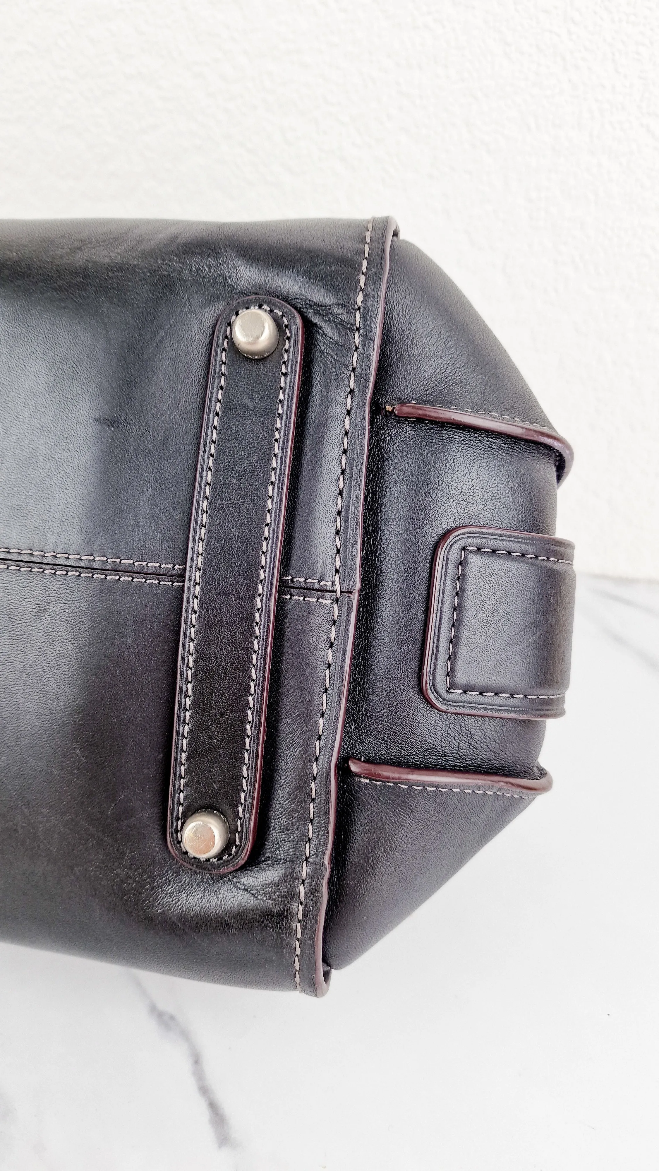 Coach Ace Satchel in Black Smooth Leather with Whipstitch Detail Handbag Crossbody - Coach 37017