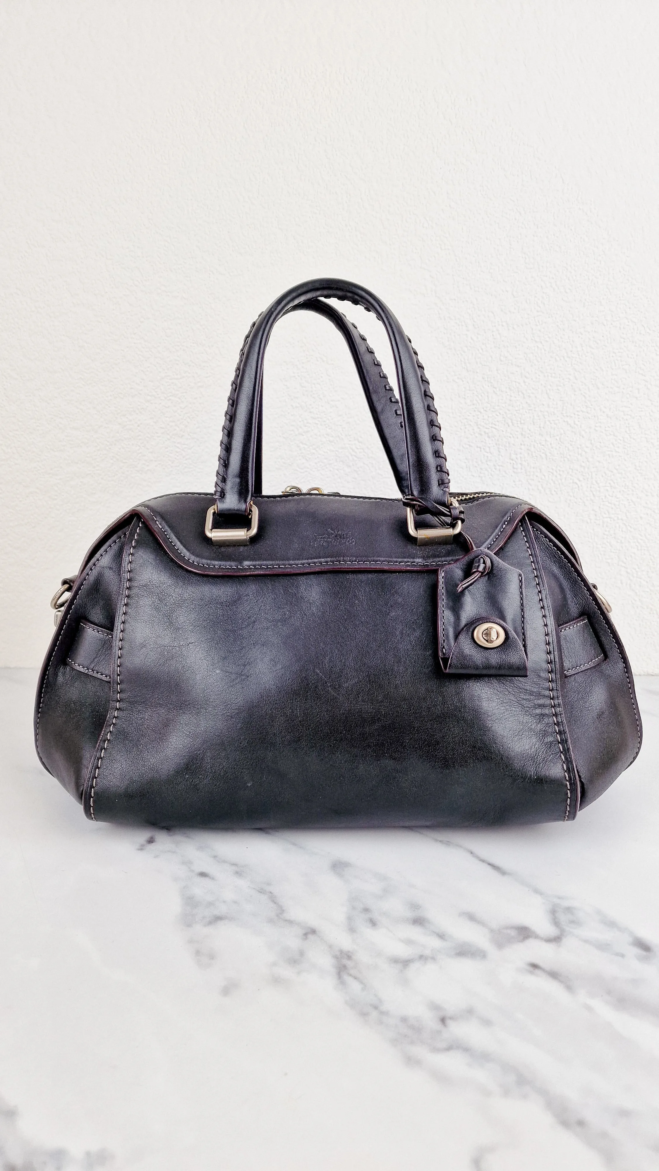 Coach Ace Satchel in Black Smooth Leather with Whipstitch Detail Handbag Crossbody - Coach 37017