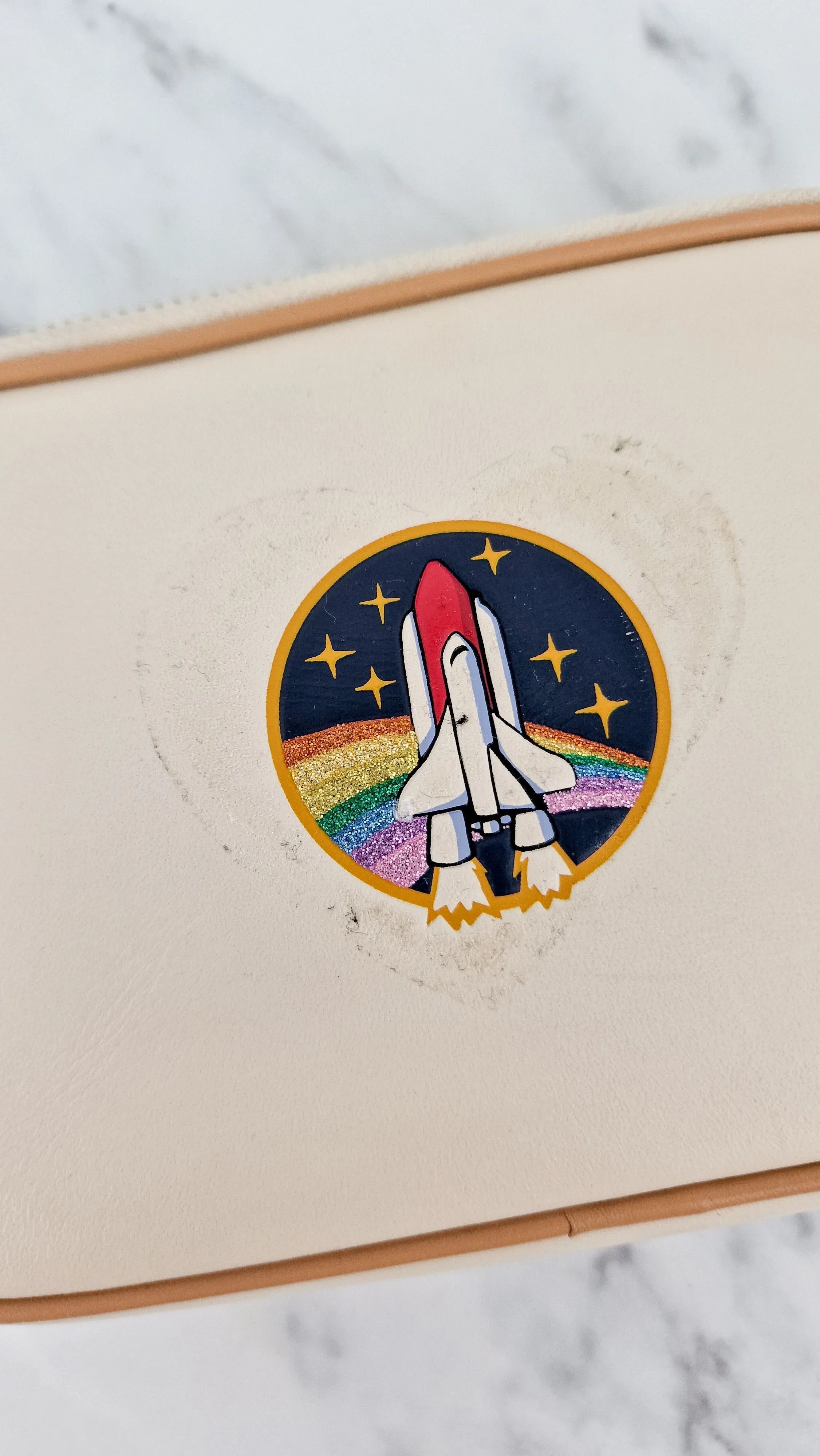 Coach Camera Bag with Nasa Space Rocket Patch in Chalk Smooth Leather Clutch - Coach 10851