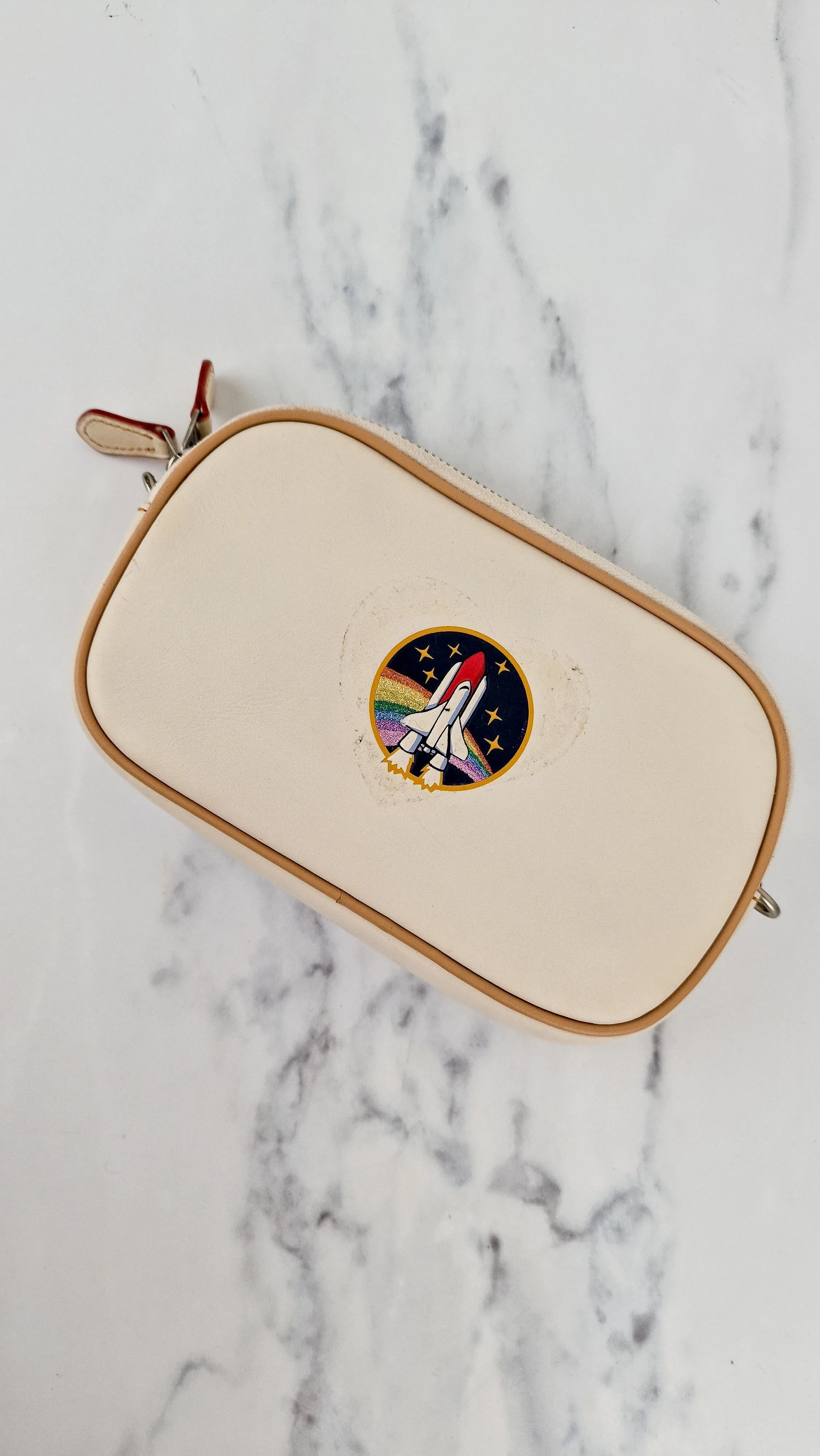 Coach Camera Bag with Nasa Space Rocket Patch in Chalk Smooth Leather Clutch - Coach 10851