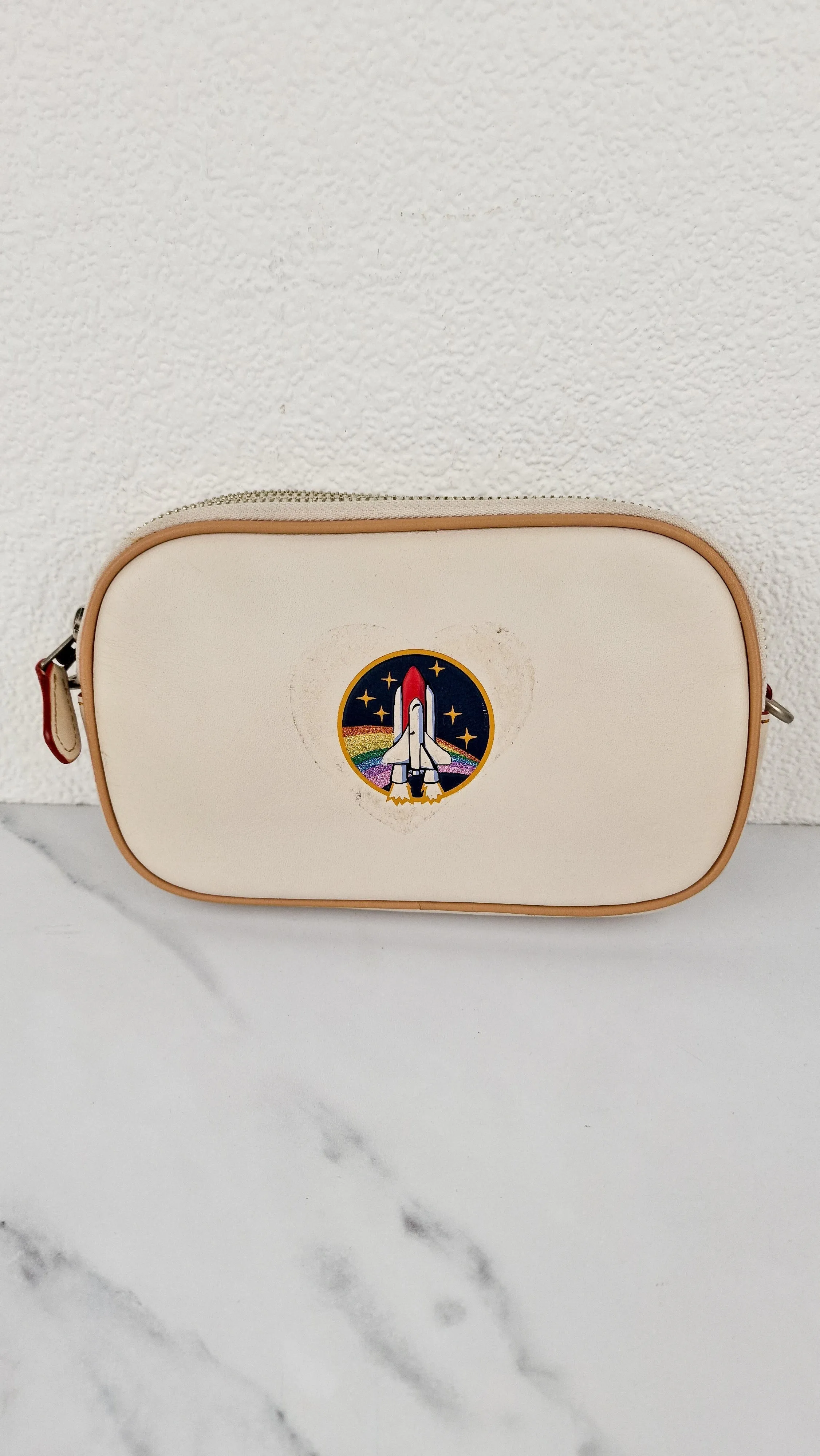 Coach Camera Bag with Nasa Space Rocket Patch in Chalk Smooth Leather Clutch - Coach 10851