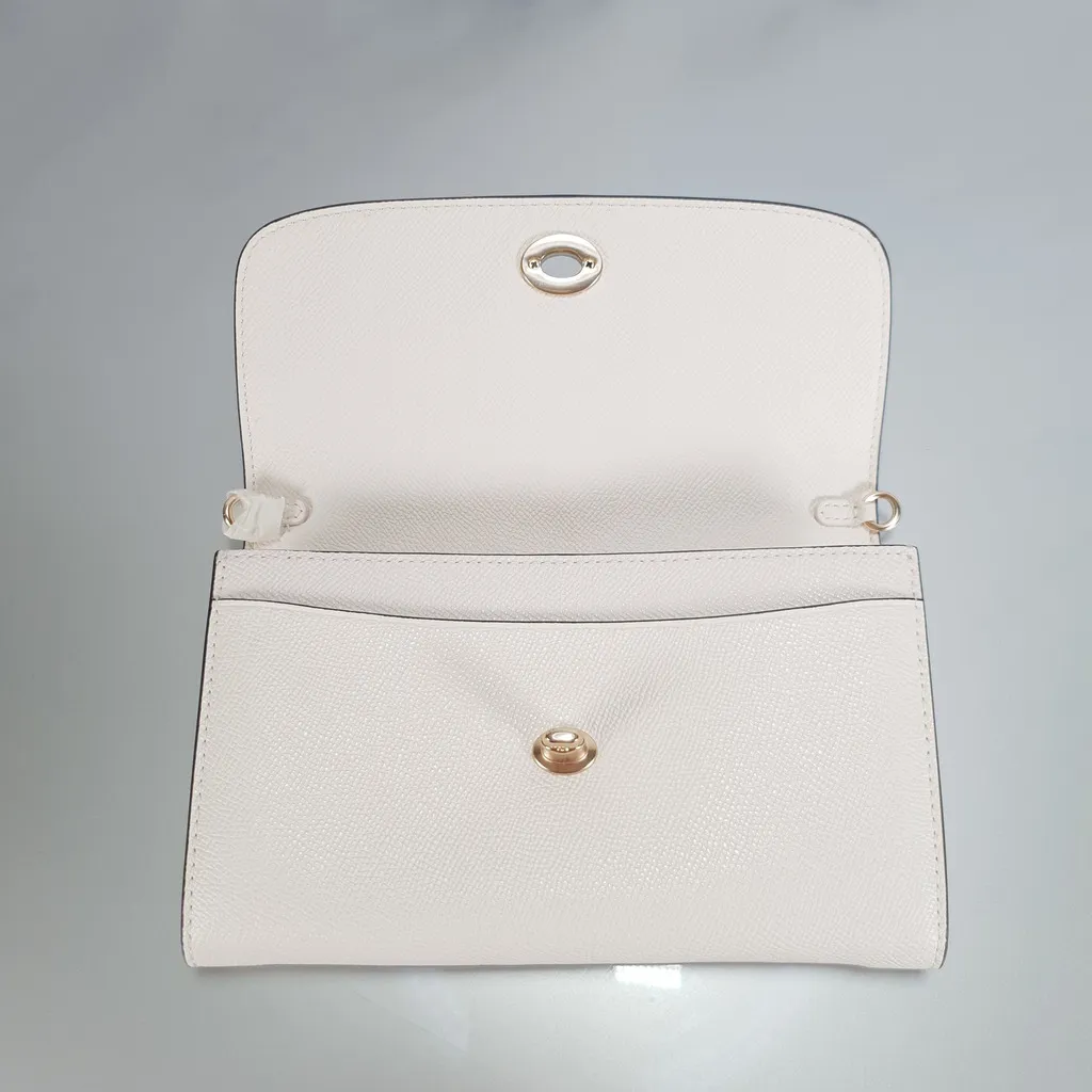 Coach Chain Crossbody Wristlet Clutch with Bow Turnlock in Chalk and Gold