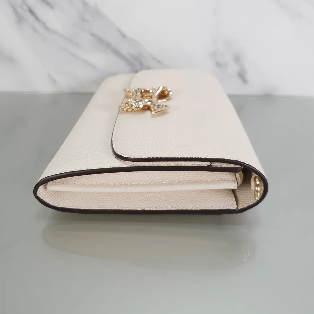 Coach Chain Crossbody Wristlet Clutch with Bow Turnlock in Chalk and Gold