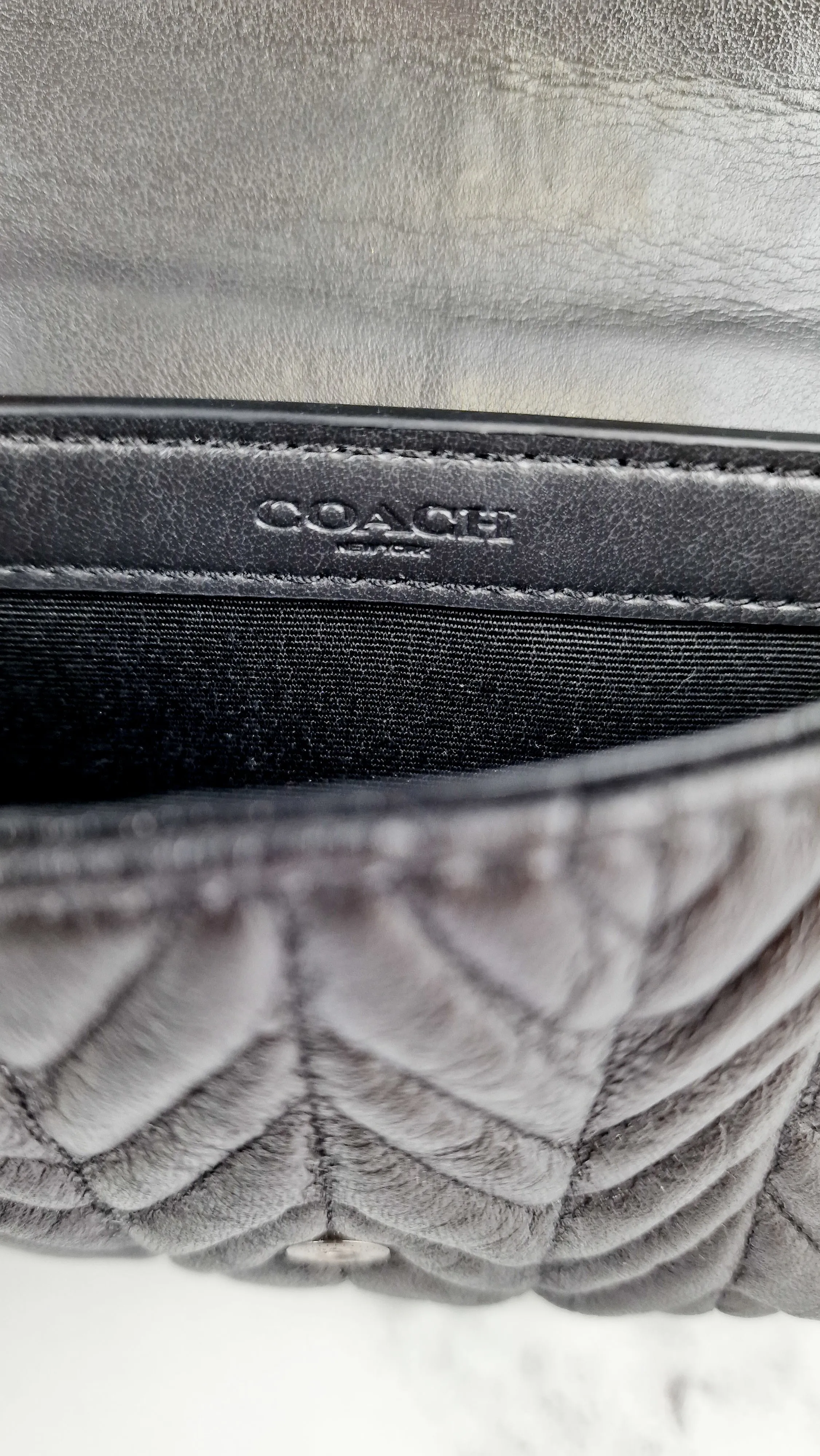 Coach Chevron Quilted Leather Crossbody Wallet Clutch Bag Black Metallic - Coach F38681