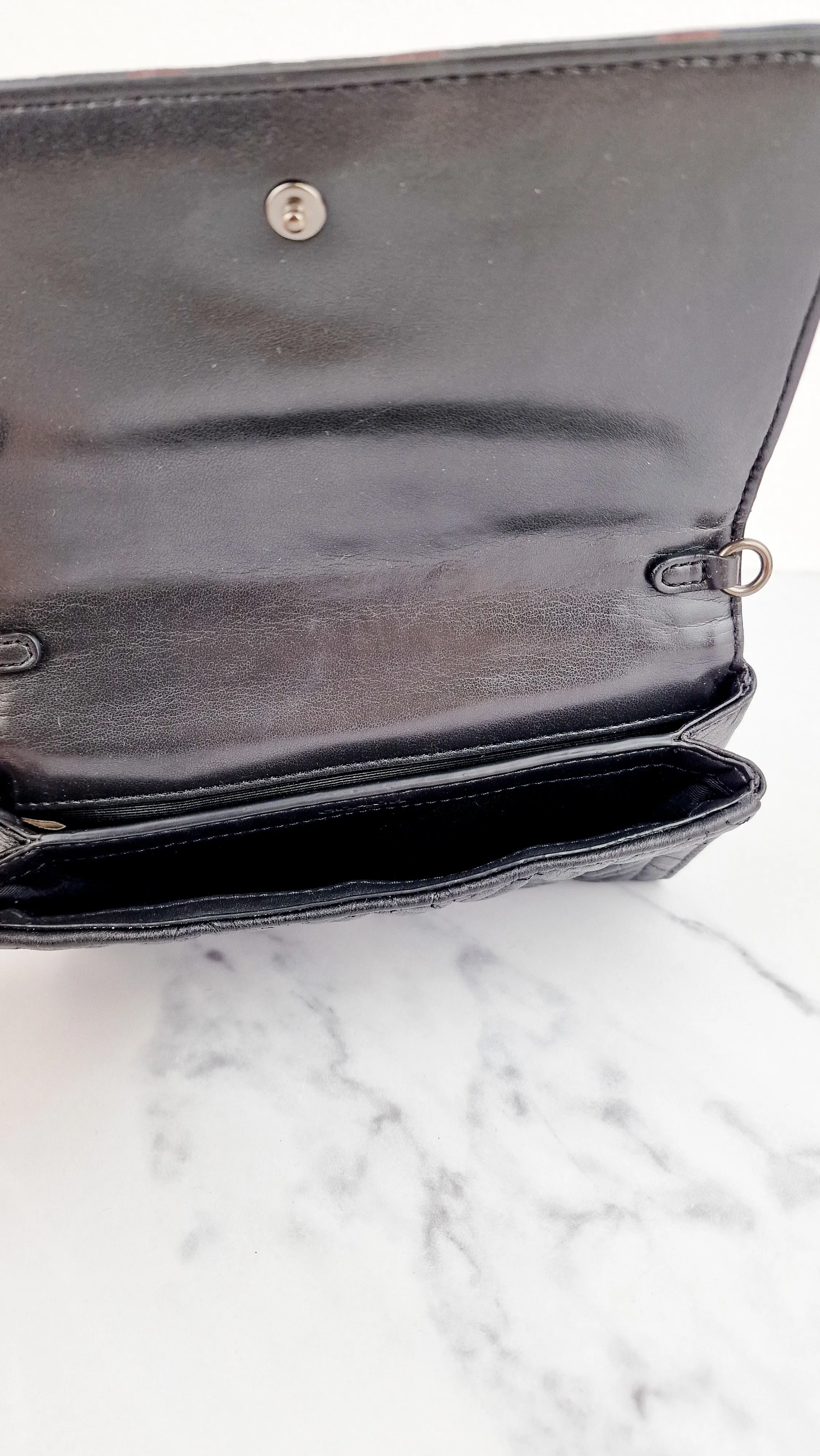 Coach Chevron Quilted Leather Crossbody Wallet Clutch Bag Black Metallic - Coach F38681