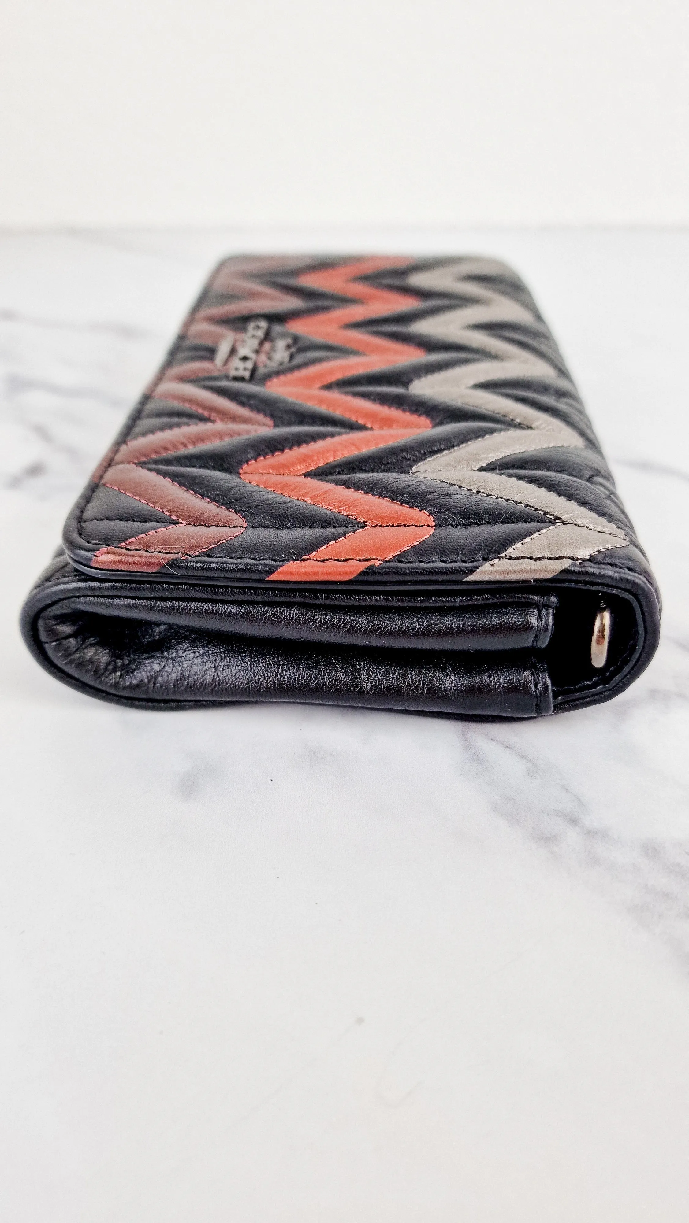 Coach Chevron Quilted Leather Crossbody Wallet Clutch Bag Black Metallic - Coach F38681