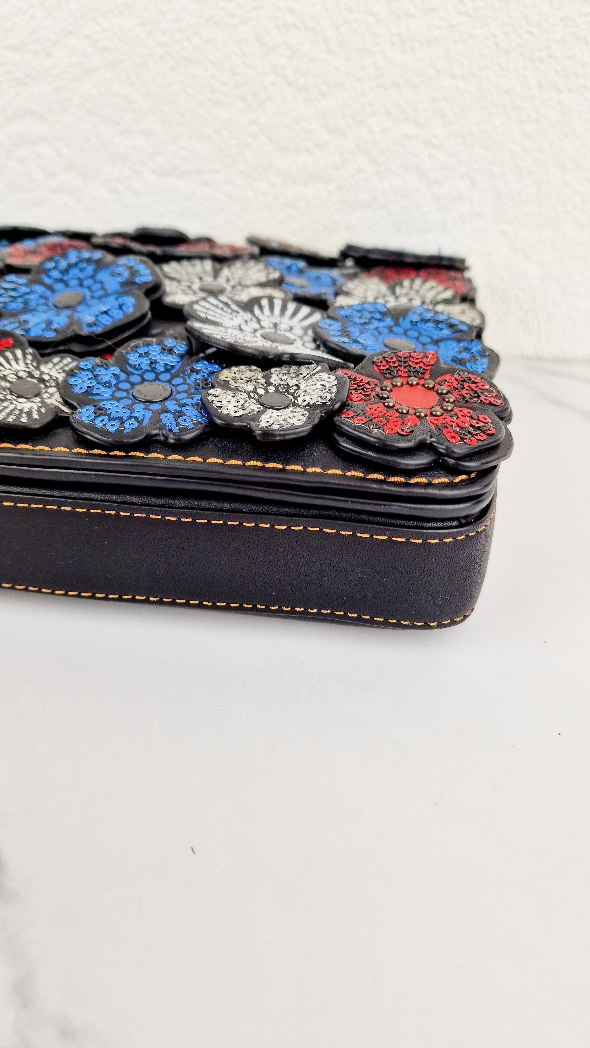 Coach Dinky 32 Tea Roses Blue & Red 1941 Black Leather Crossbody Shoulder Bag - Coach 58435