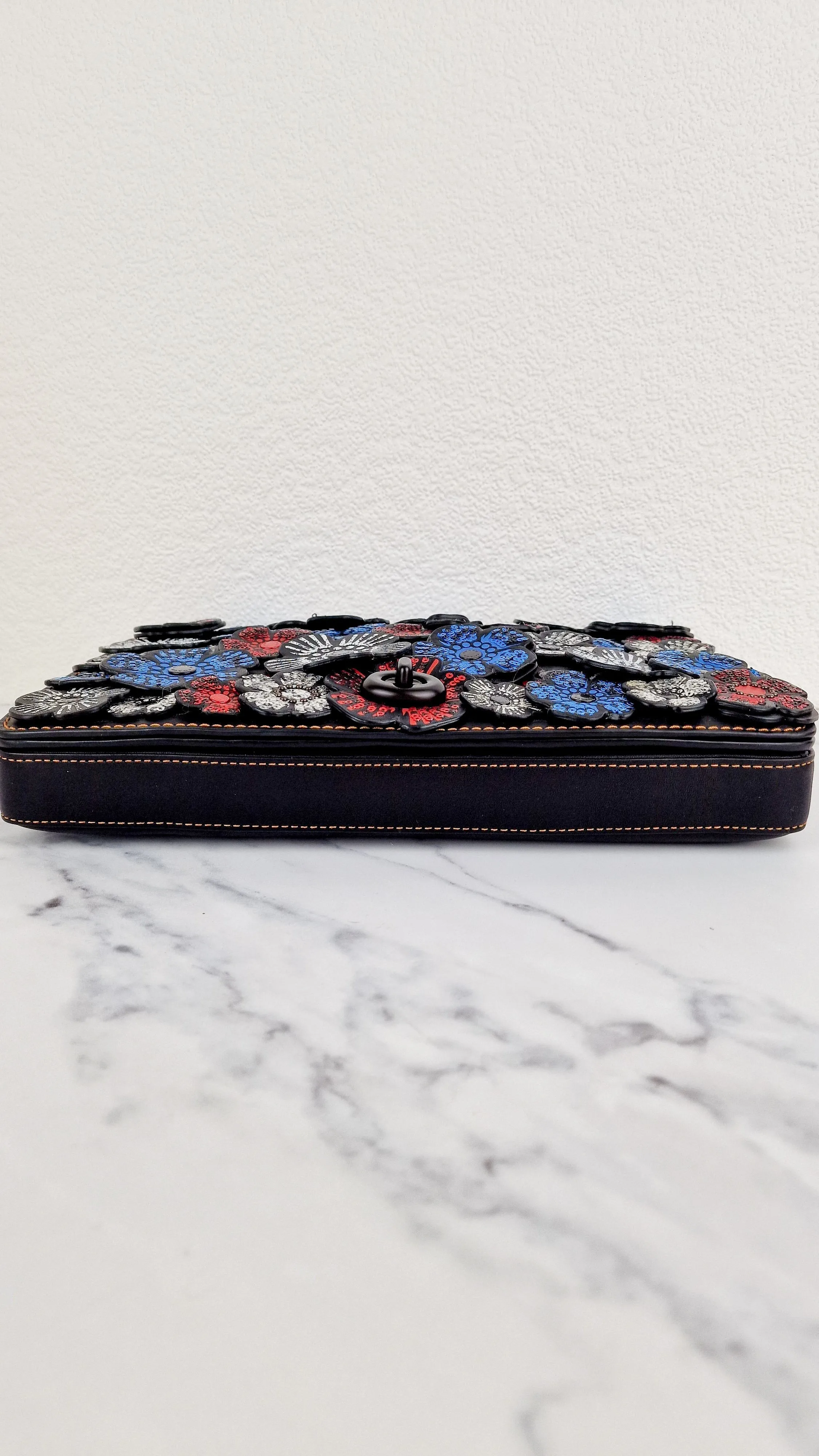 Coach Dinky 32 Tea Roses Blue & Red 1941 Black Leather Crossbody Shoulder Bag - Coach 58435
