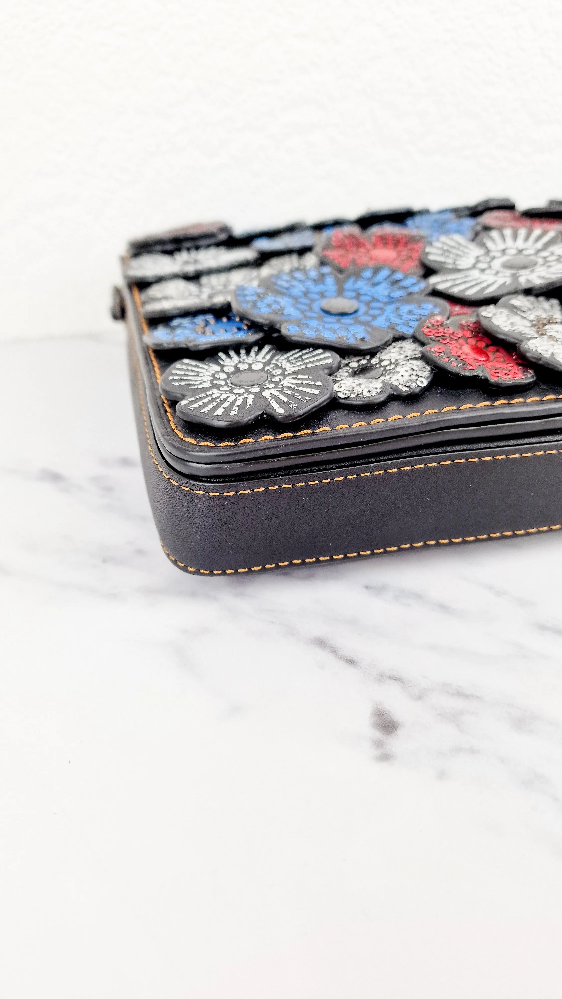 Coach Dinky 32 Tea Roses Blue & Red 1941 Black Leather Crossbody Shoulder Bag - Coach 58435