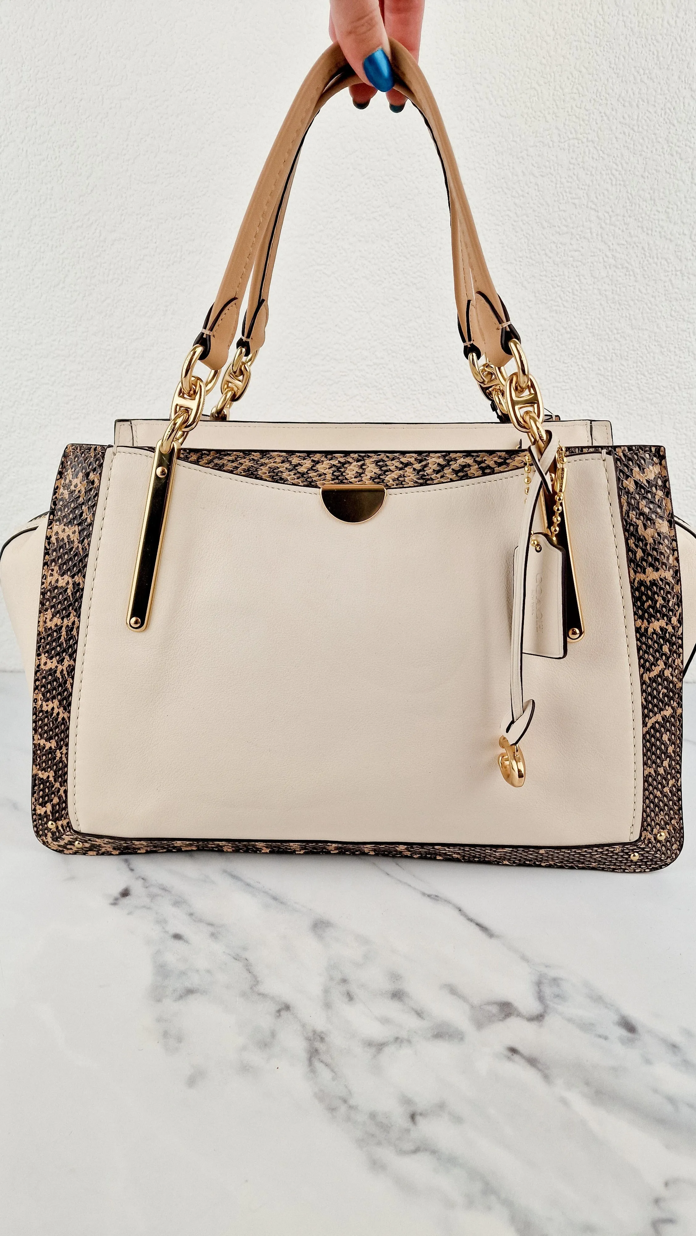 Coach Dreamer 36 in Chalk Leather with Snakeskin Trim - Handbag Crossbody Bag - Coach 31645