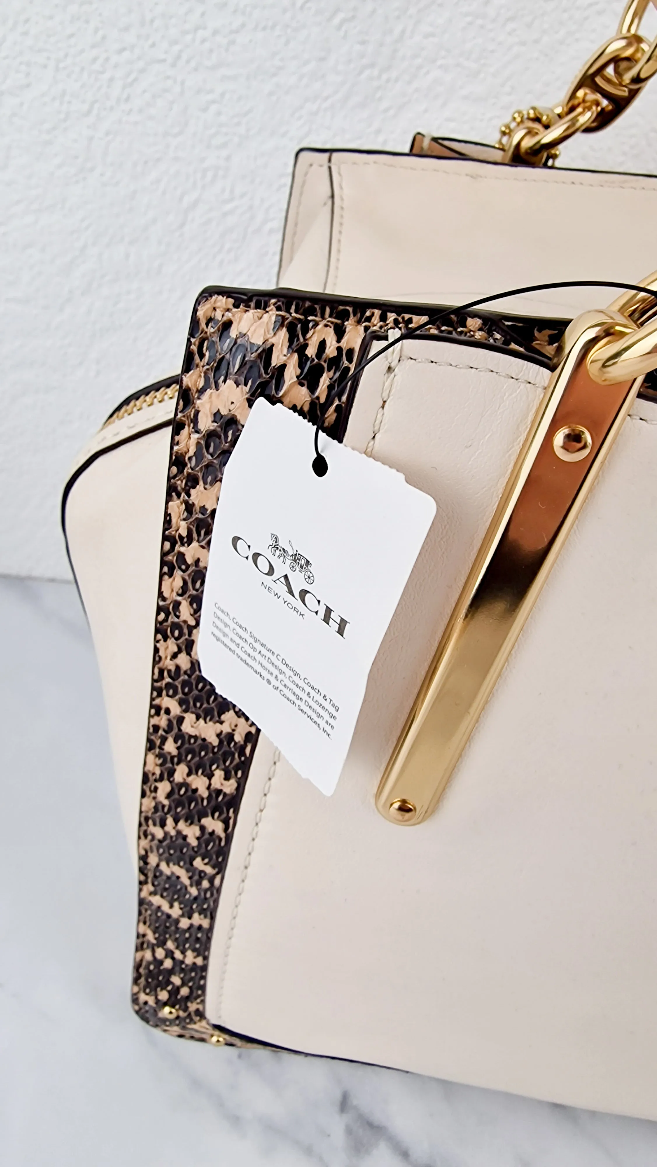 Coach Dreamer 36 in Chalk Leather with Snakeskin Trim - Handbag Crossbody Bag - Coach 31645