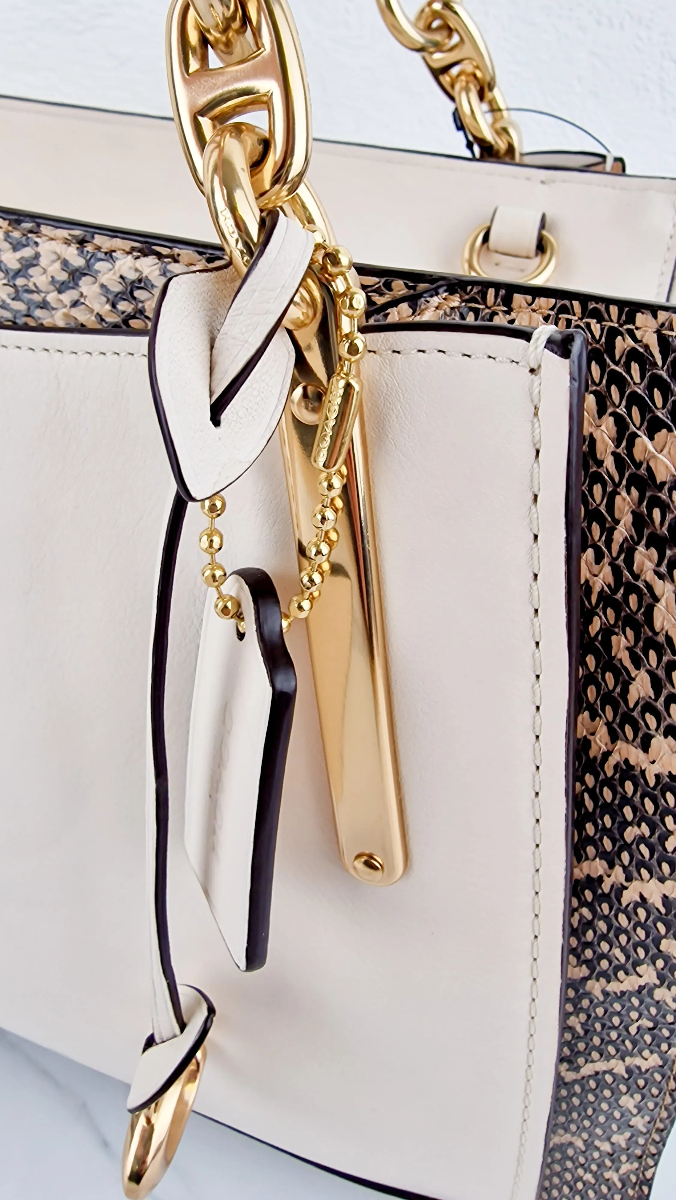 Coach Dreamer 36 in Chalk Leather with Snakeskin Trim - Handbag Crossbody Bag - Coach 31645
