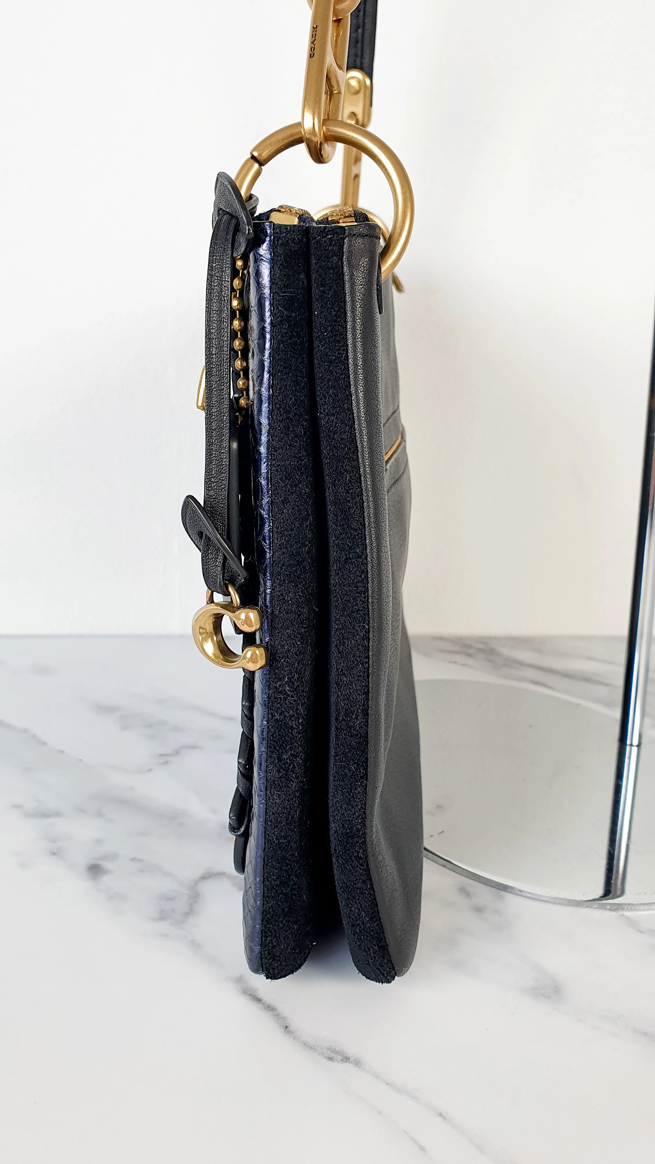 Coach Dreamer Shoulder Bag Crossbody in Black and Blue with Whipstitch and Snakeskin - Mixed Leather & Suede - Sample Bag
