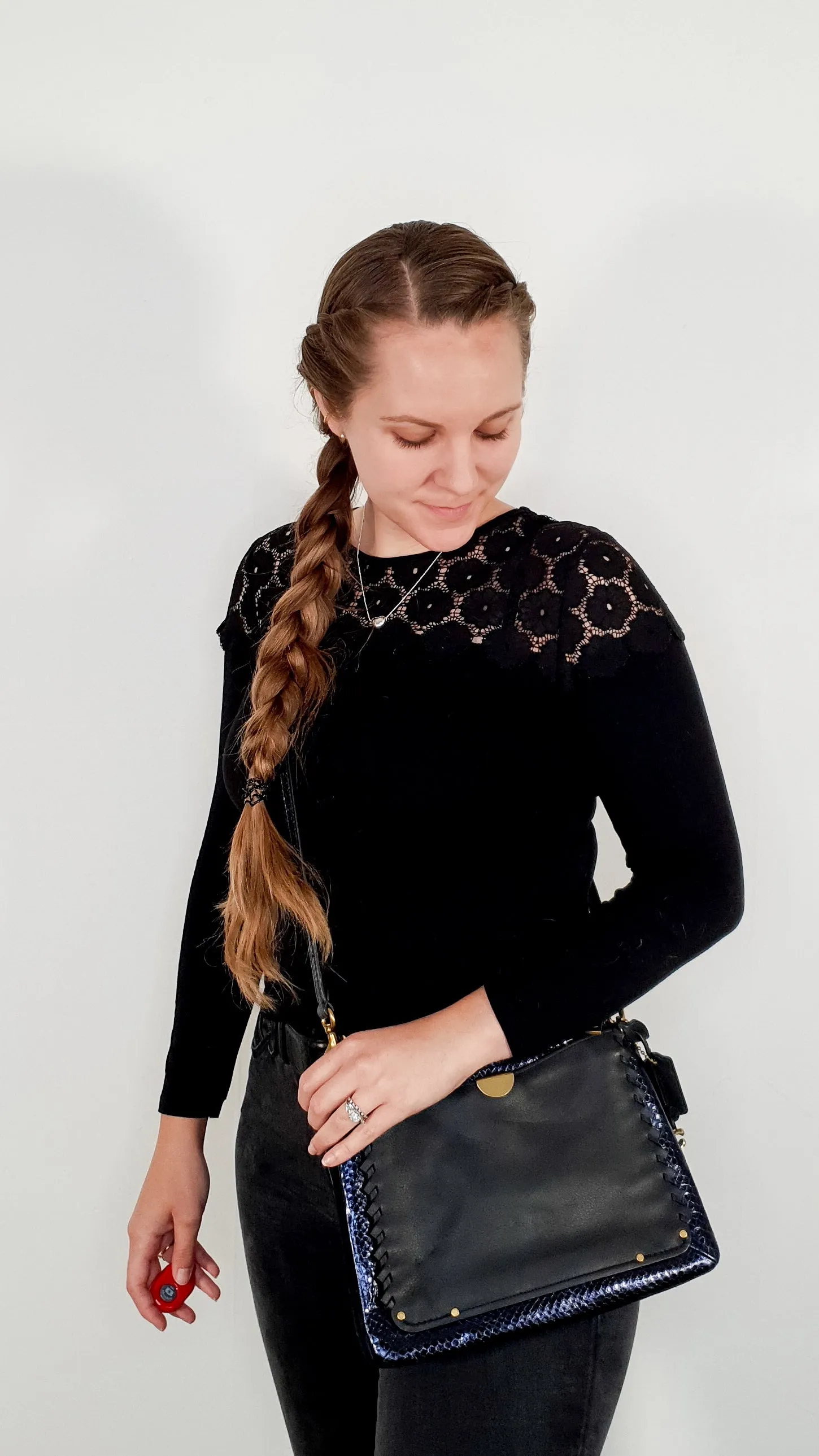 Coach Dreamer Shoulder Bag Crossbody in Black and Blue with Whipstitch and Snakeskin - Mixed Leather & Suede - Sample Bag