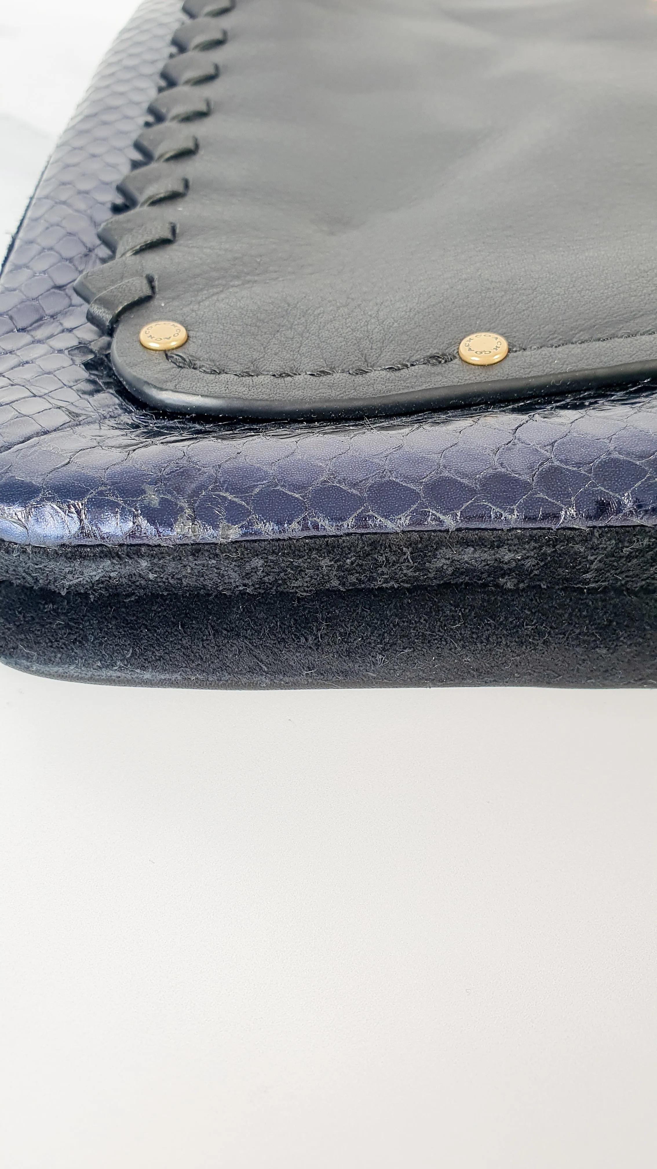 Coach Dreamer Shoulder Bag Crossbody in Black and Blue with Whipstitch and Snakeskin - Mixed Leather & Suede - Sample Bag