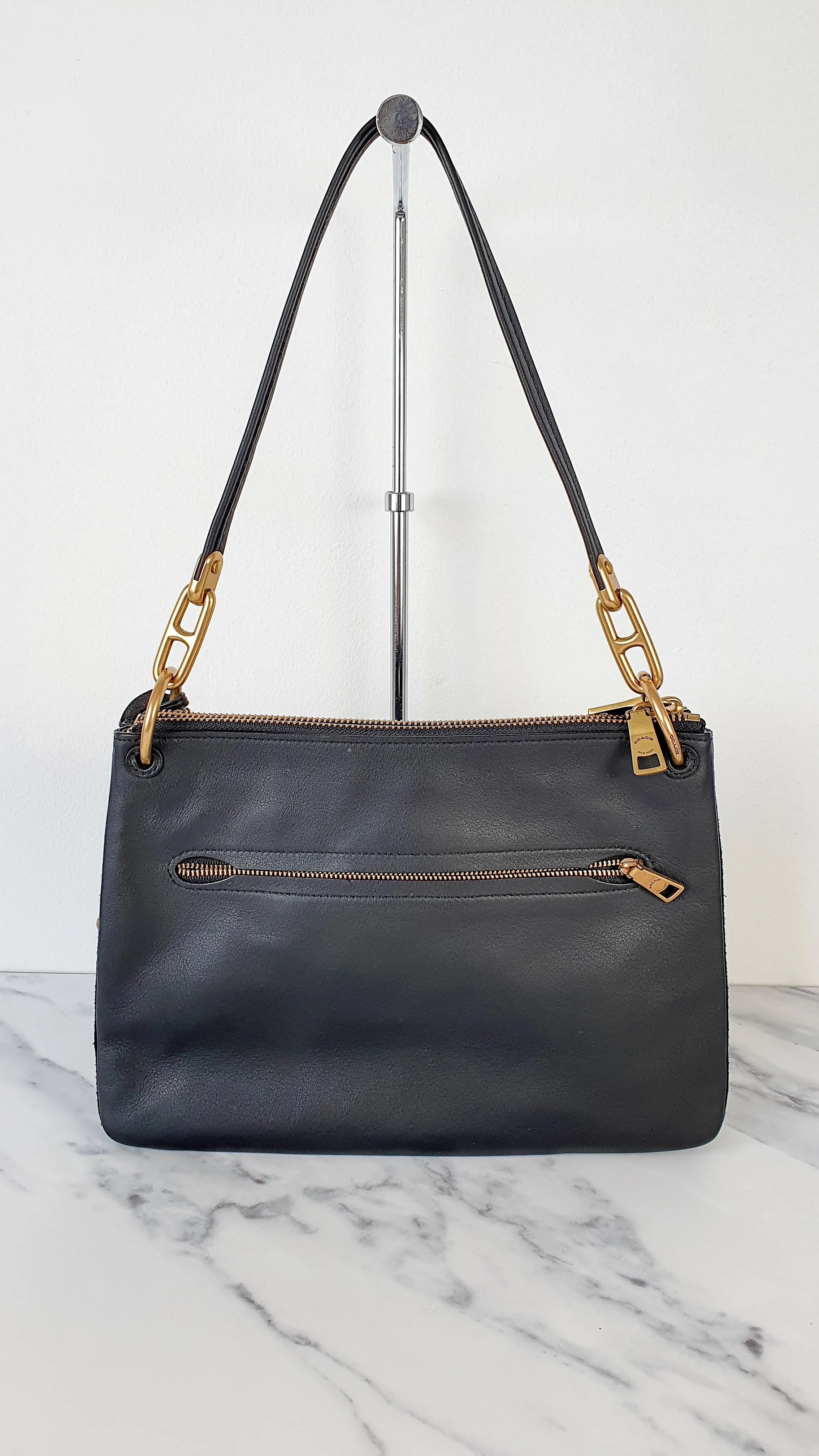 Coach Dreamer Shoulder Bag Crossbody in Black and Blue with Whipstitch and Snakeskin - Mixed Leather & Suede - Sample Bag