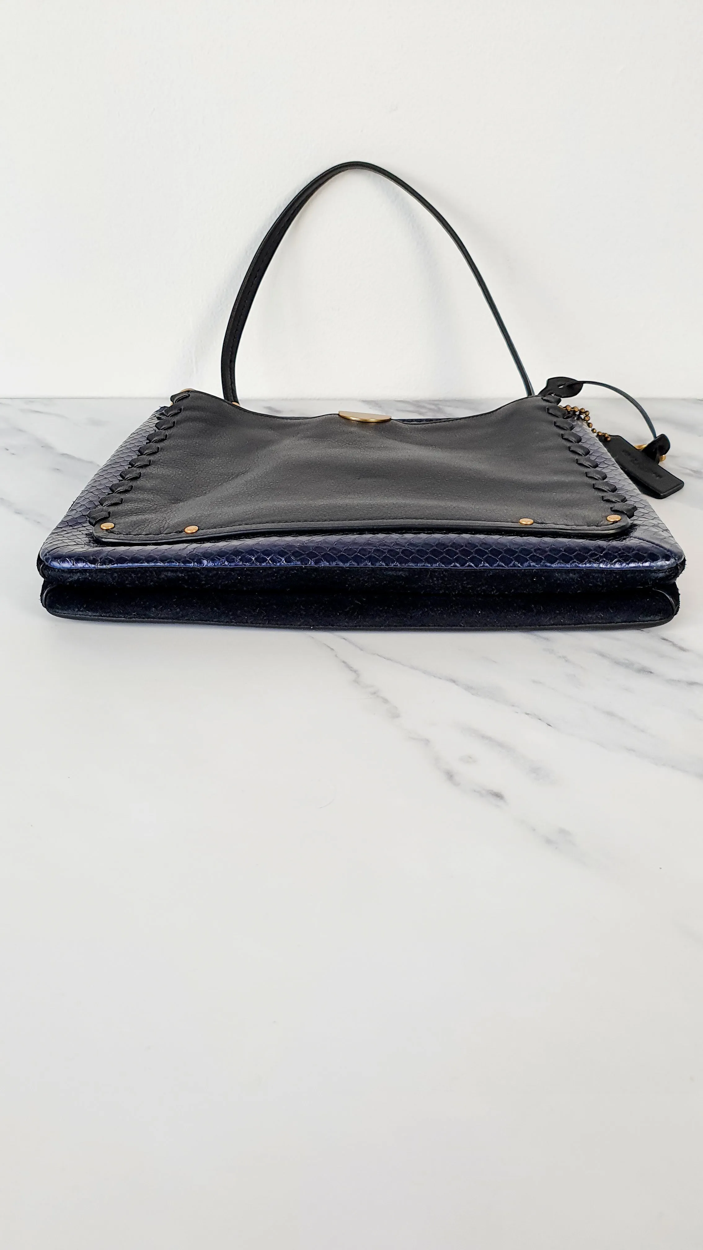 Coach Dreamer Shoulder Bag Crossbody in Black and Blue with Whipstitch and Snakeskin - Mixed Leather & Suede - Sample Bag