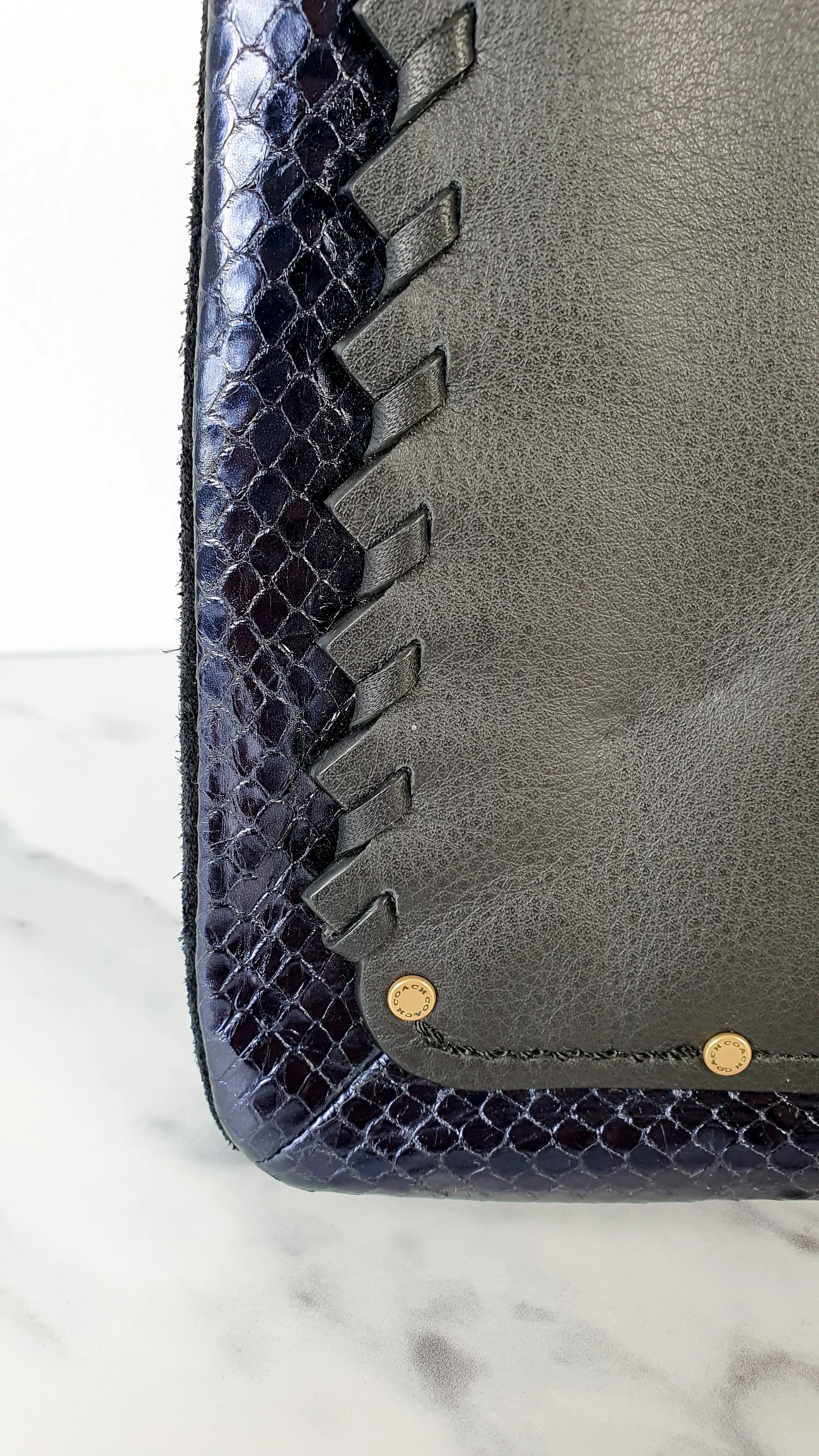 Coach Dreamer Shoulder Bag Crossbody in Black and Blue with Whipstitch and Snakeskin - Mixed Leather & Suede - Sample Bag