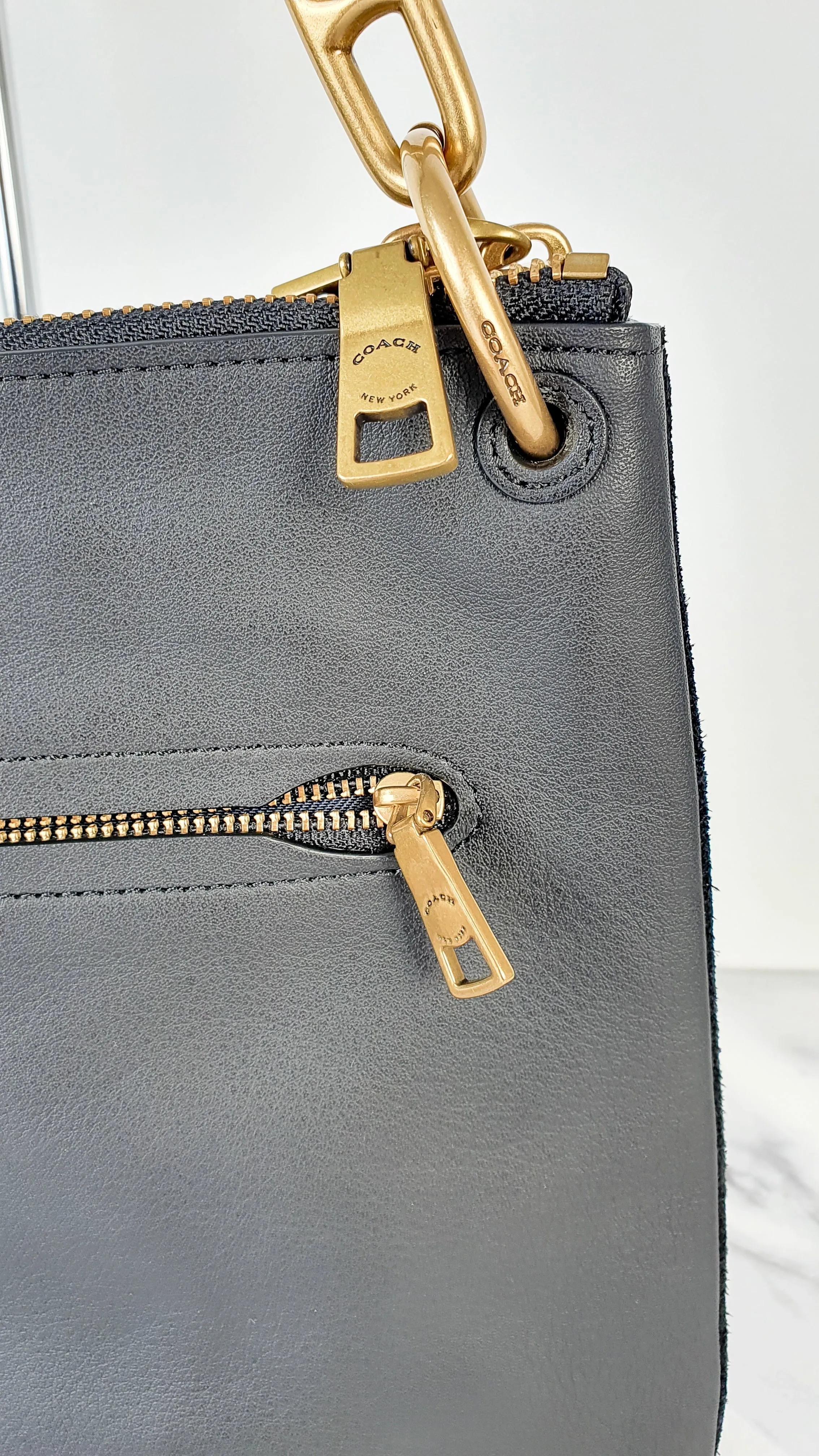 Coach Dreamer Shoulder Bag Crossbody in Black and Blue with Whipstitch and Snakeskin - Mixed Leather & Suede - Sample Bag