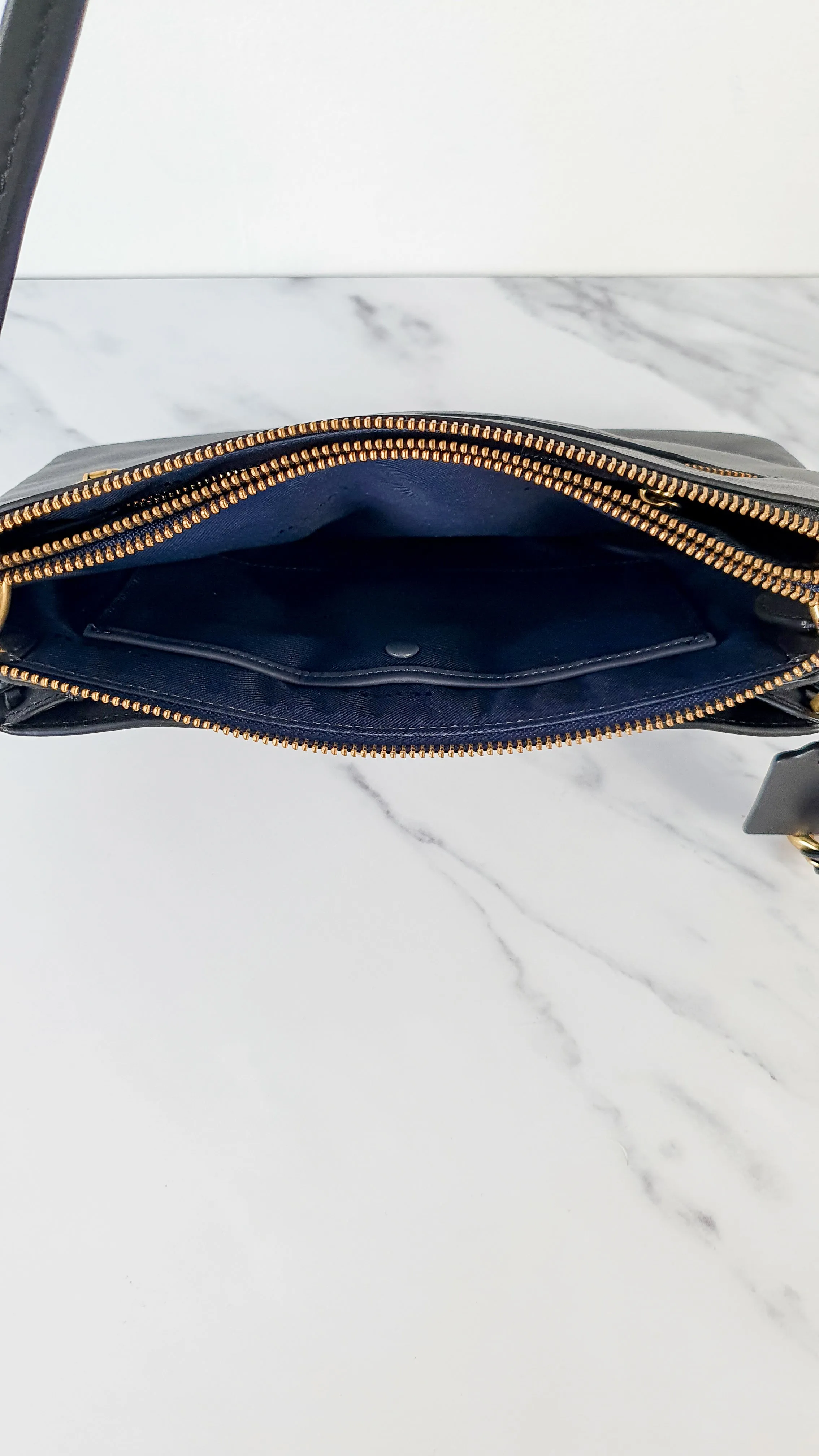 Coach Dreamer Shoulder Bag Crossbody in Black and Blue with Whipstitch and Snakeskin - Mixed Leather & Suede - Sample Bag
