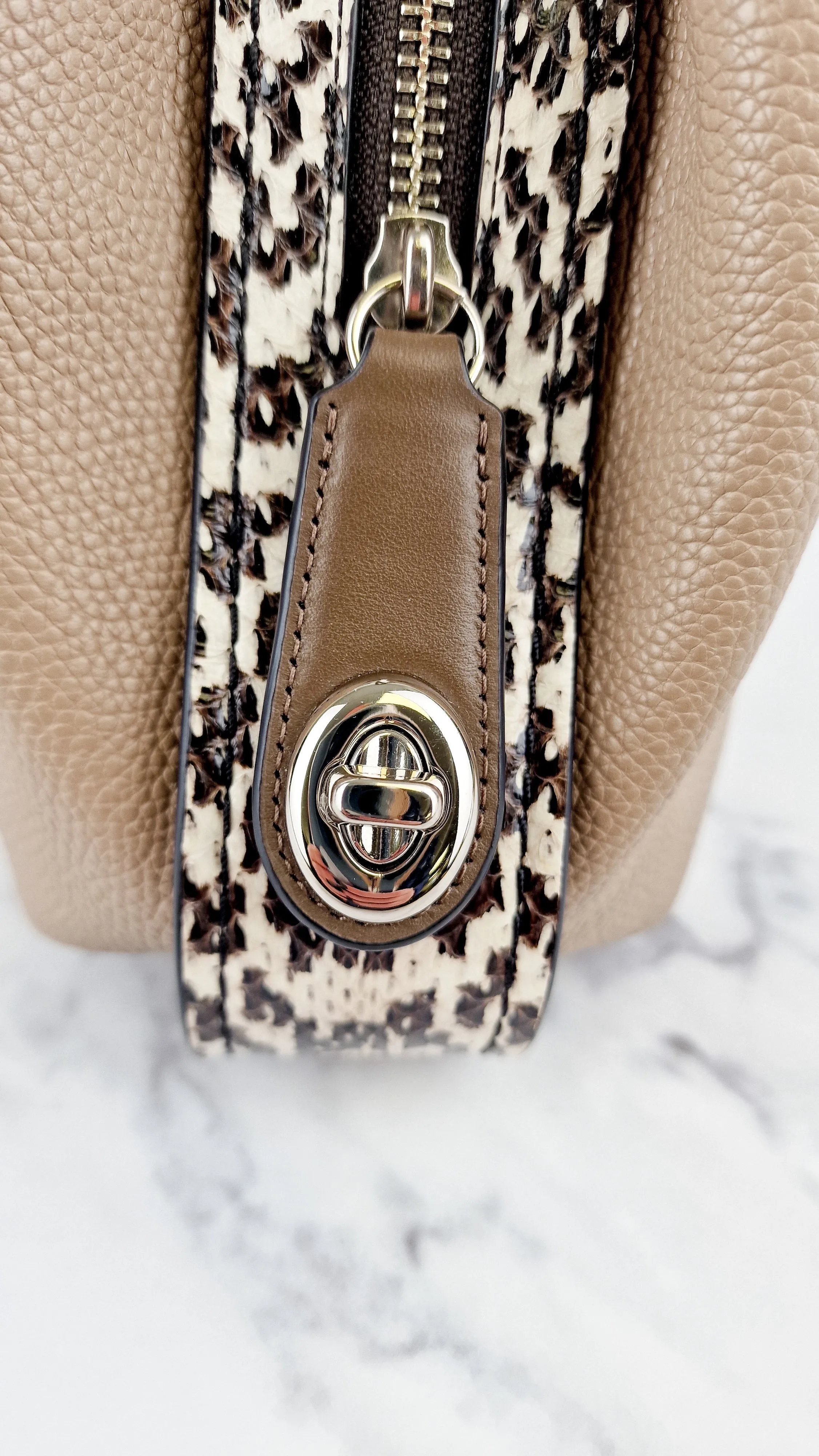 Coach Edie 31 in Stone Taupe with Snakeskin Colorblock Pebble Leather - Shoulder Bag Coach 57670