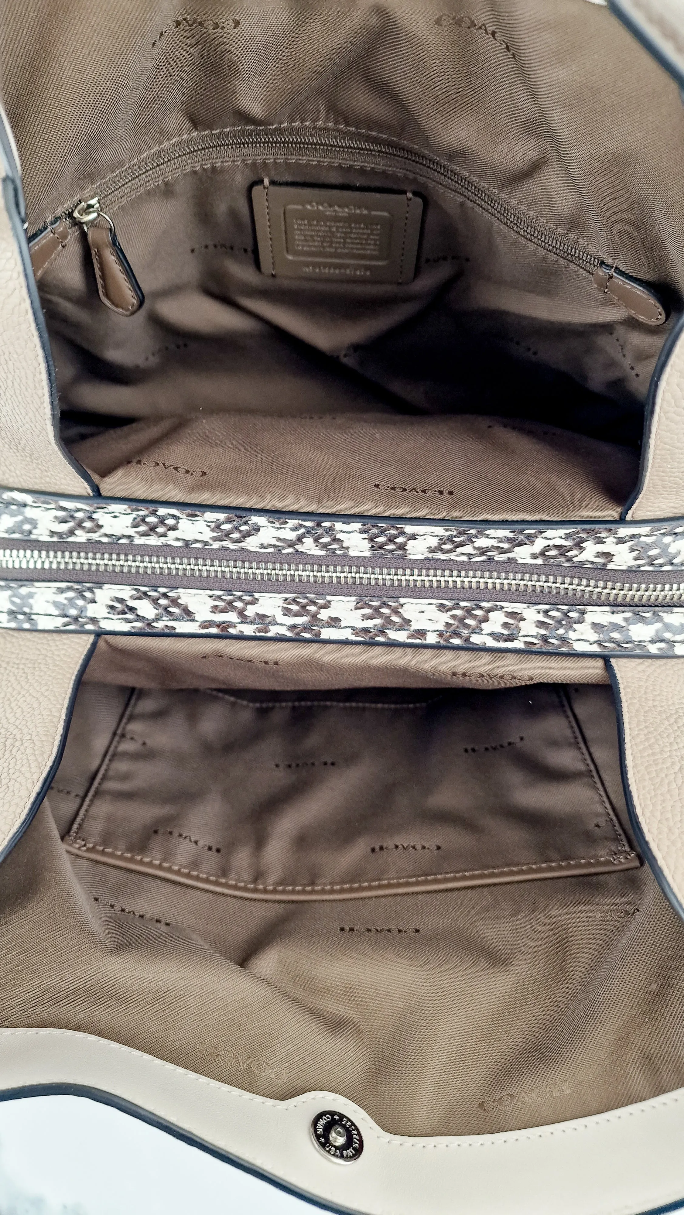 Coach Edie 31 in Stone Taupe with Snakeskin Colorblock Pebble Leather - Shoulder Bag Coach 57670