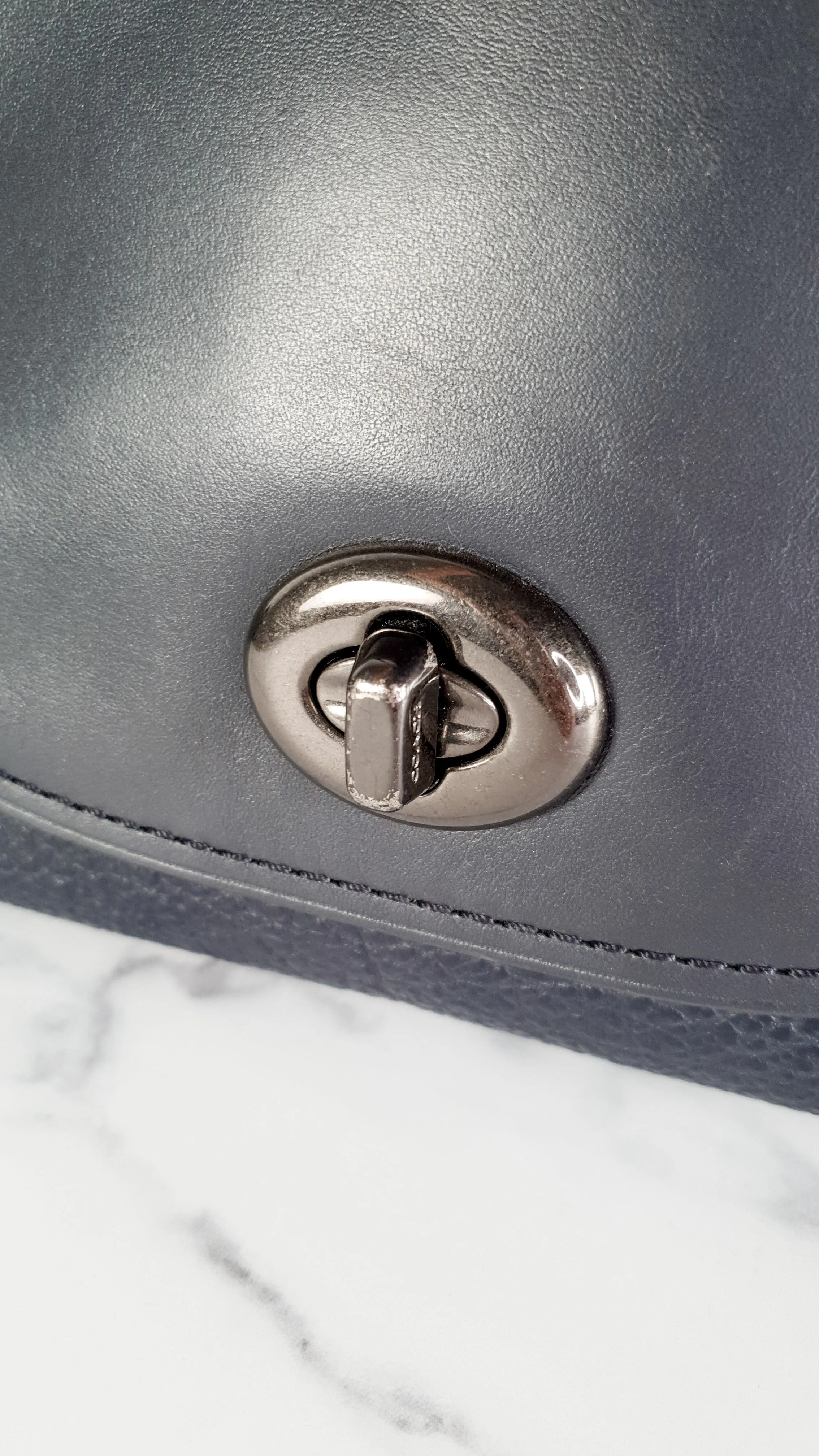 Coach Faye in Dark Blue Navy Mixed Leather & Suede Flap Bag Turnlock Tophandle Crossbody - Coach F22348